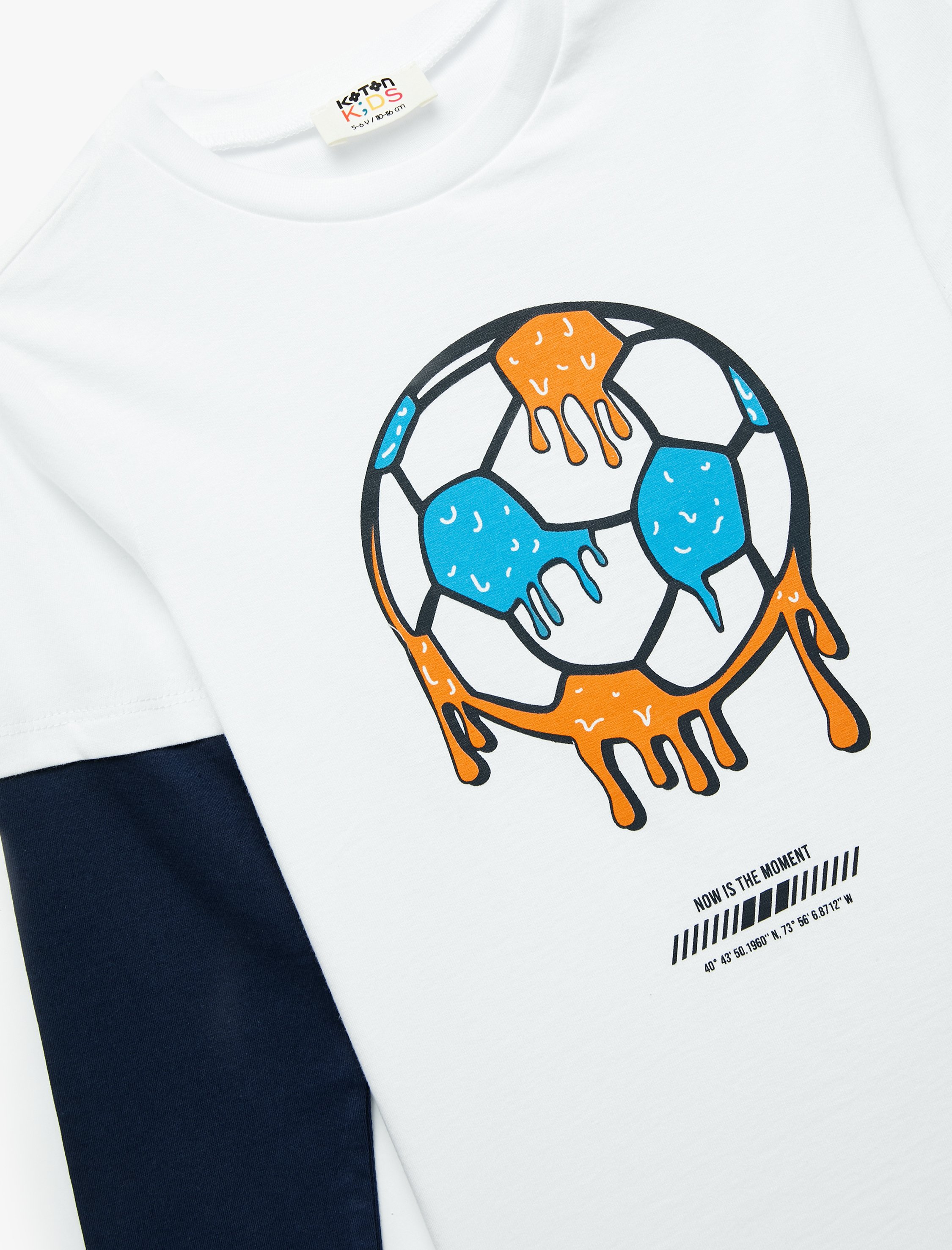  Erkek Çocuk Pamuklu Uzun Kollu Bisiklet Yaka Futbol Baskılı Tişört