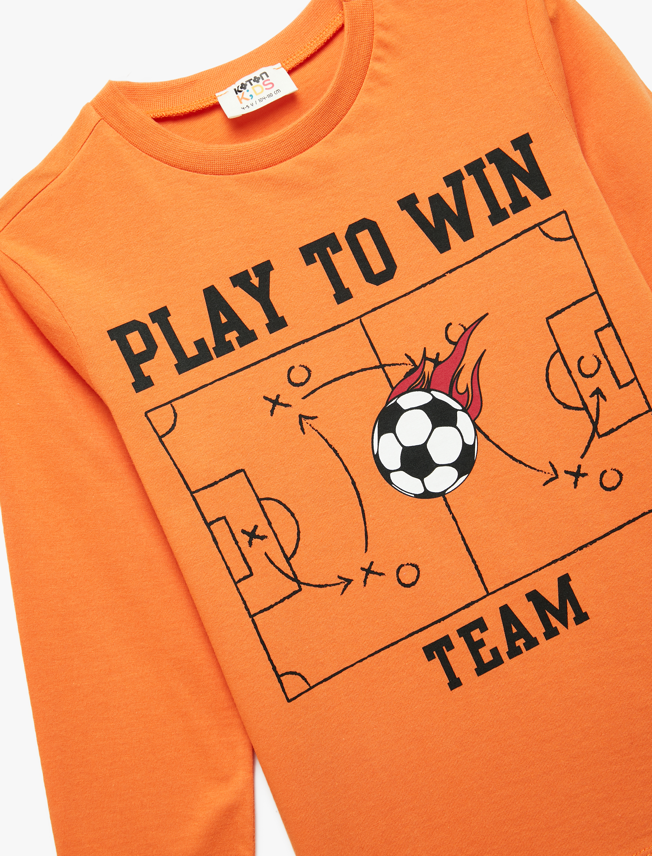  Erkek Çocuk Pamuklu Uzun Kollu Bisiklet Yaka Futbol Baskılı Tişört