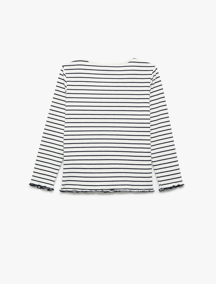 Kız Bebek Uzun Kollu Bisiklet Yaka Viskon Karışımlı Çizgili Tişört