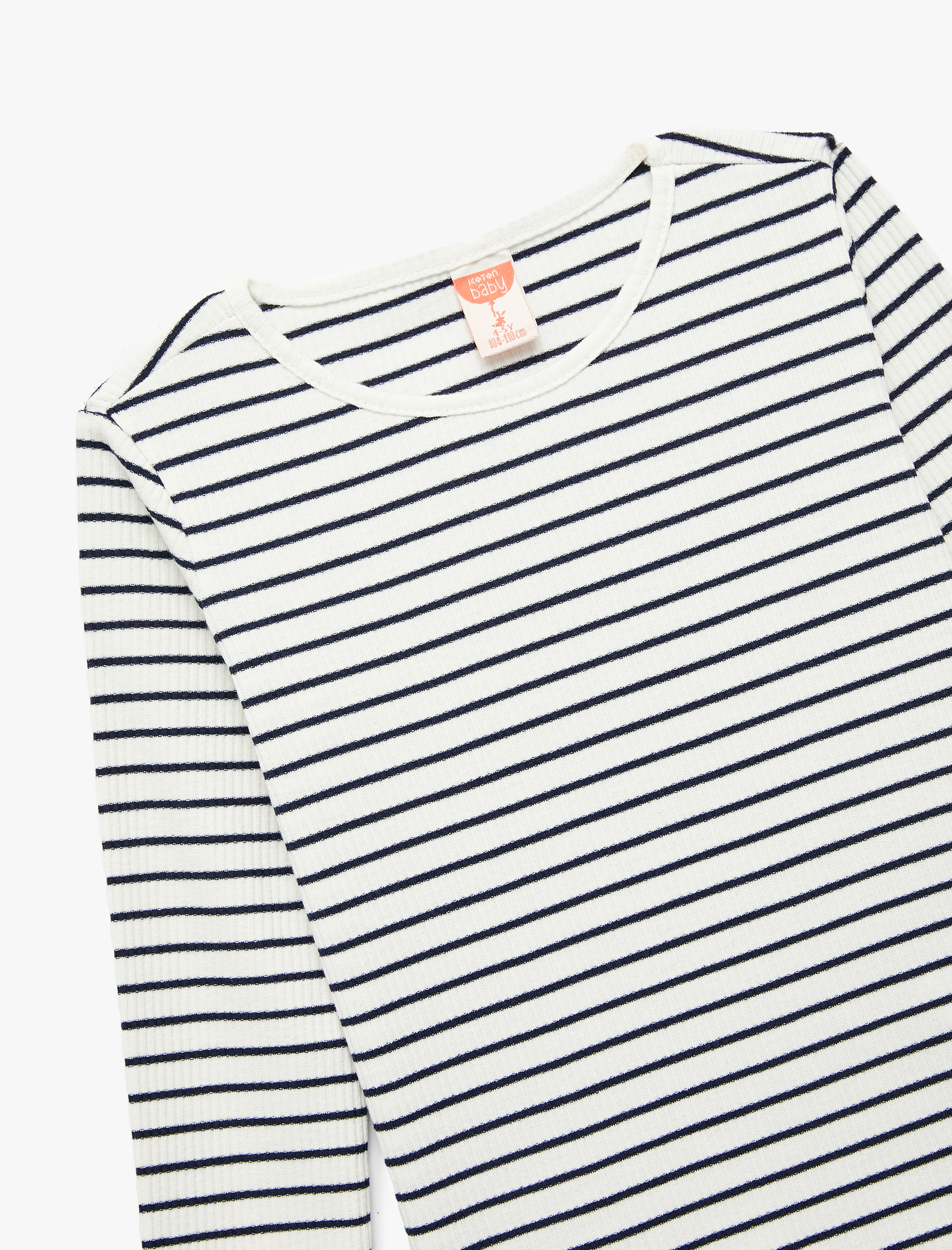  Kız Bebek Uzun Kollu Bisiklet Yaka Viskon Karışımlı Çizgili Tişört