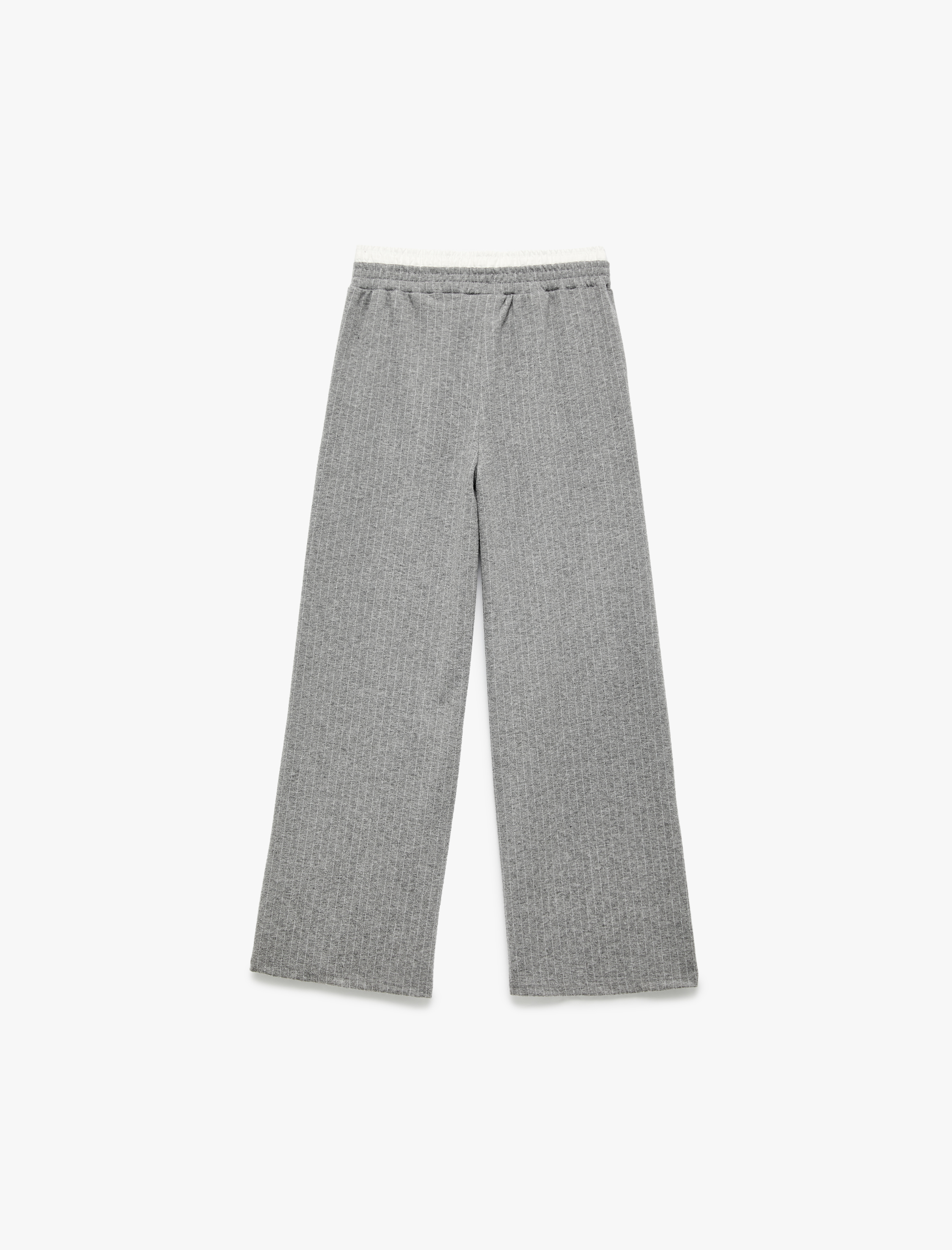  Kız Çocuk Beli Lastikli Viskon Karışımlı Çizgili Geniş Paça Pantolon