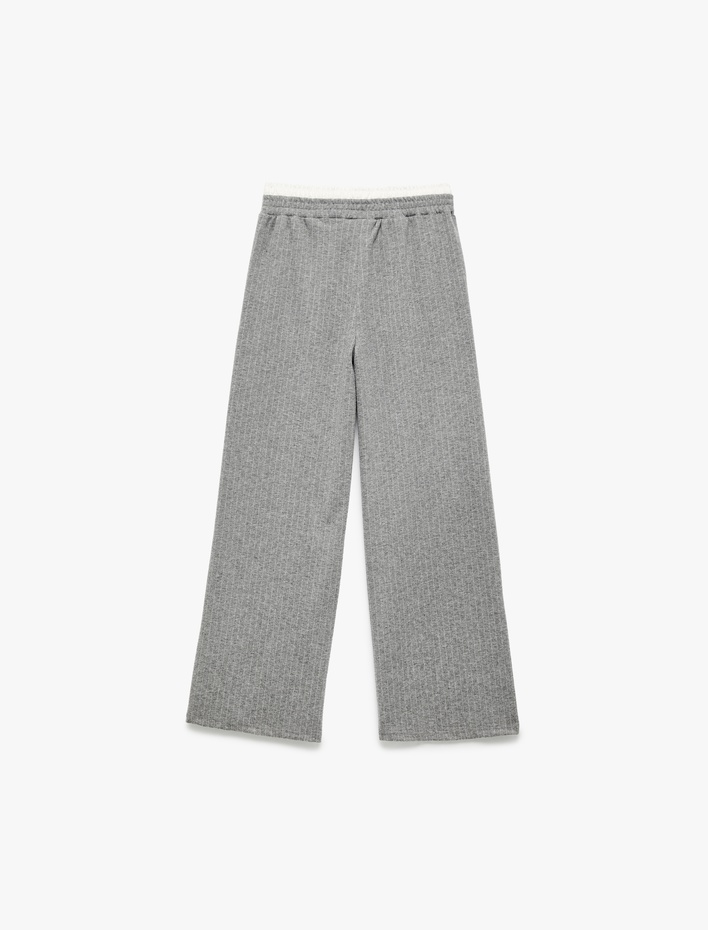 Kız Çocuk Beli Lastikli Viskon Karışımlı Çizgili Geniş Paça Pantolon