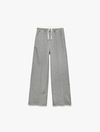 Beli Lastikli Viskon Karışımlı Çizgili Geniş Paça Pantolon