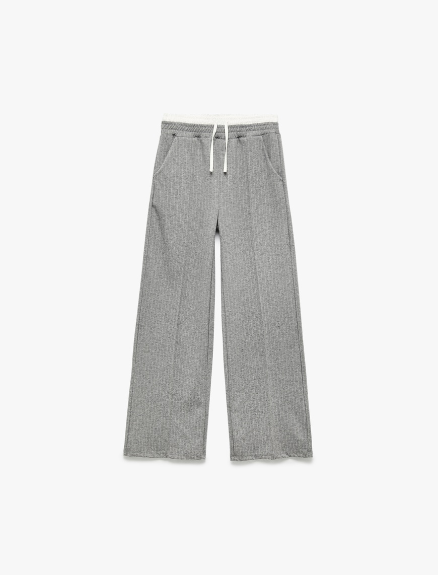  Kız Çocuk Beli Lastikli Viskon Karışımlı Çizgili Geniş Paça Pantolon
