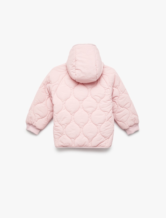 Kız Bebek Uzun Kollu Düğmeli Kapşonlu Kapitone Mont