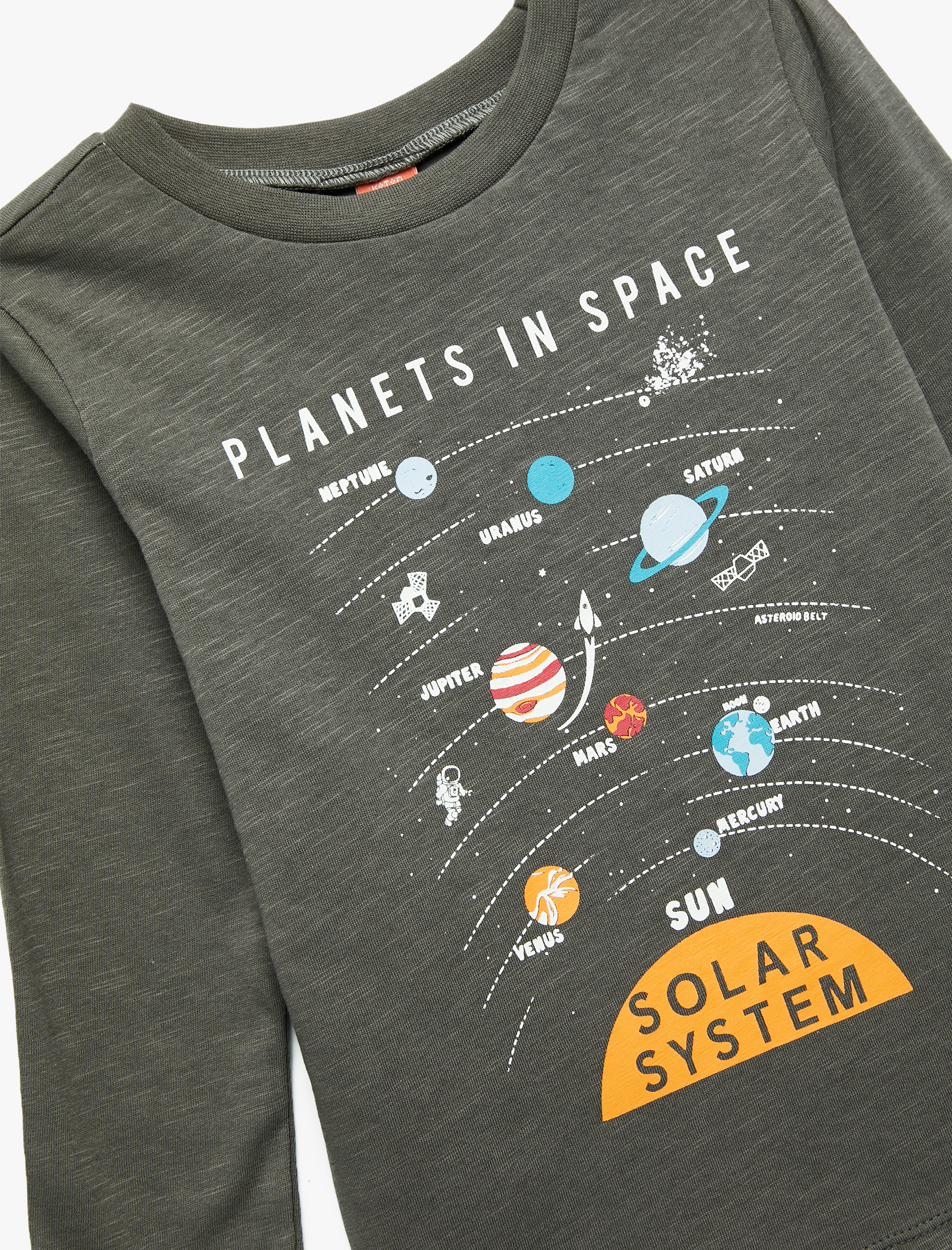  Erkek Bebek Baskılı Uzun Kollu Bisiklet Yaka Pamuklu Tişört