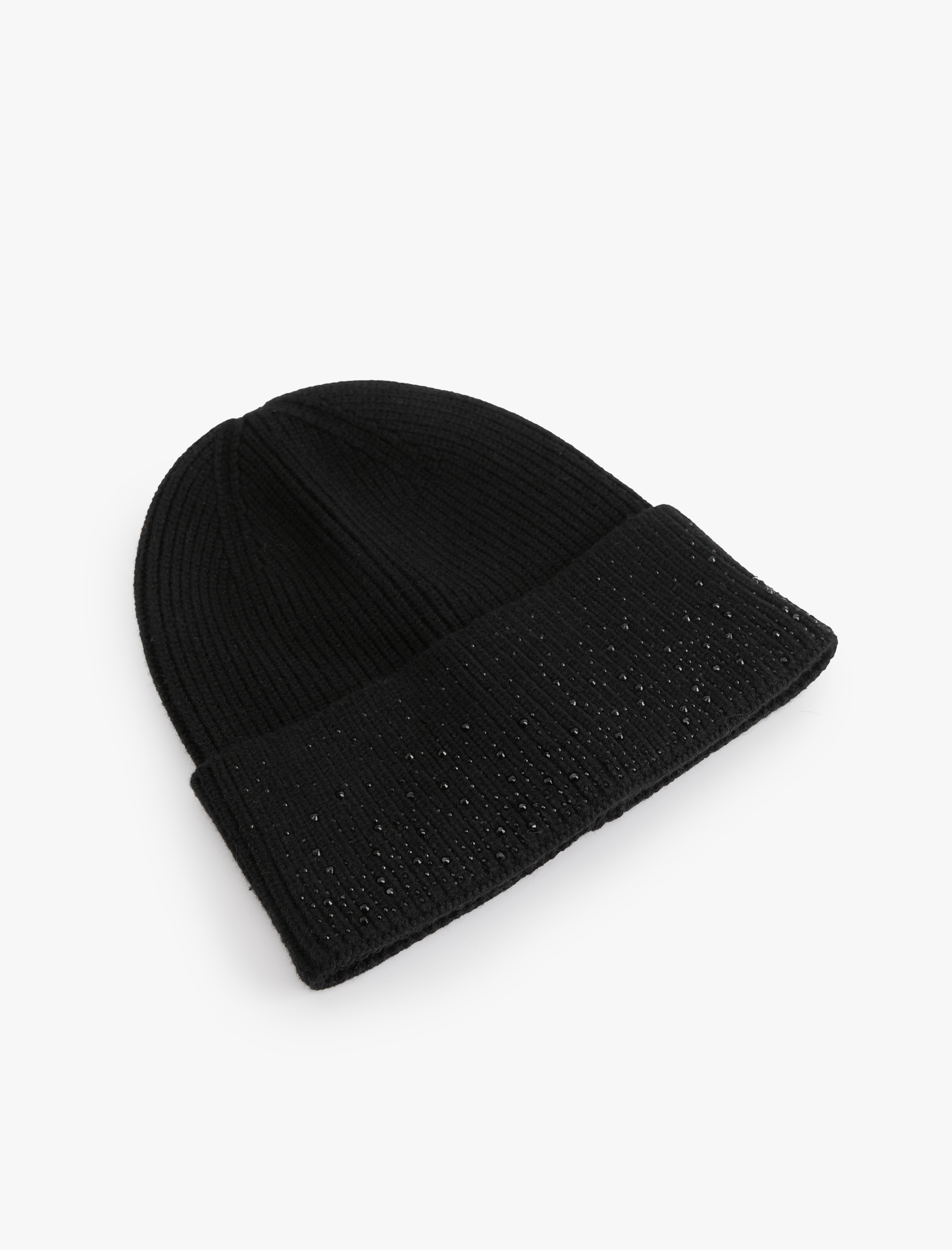  Kadın Taş İşlemeli Katlı Örgü Bere