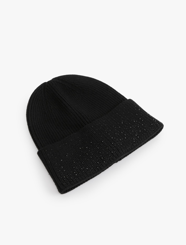 Kadın Taş İşlemeli Katlı Örgü Bere