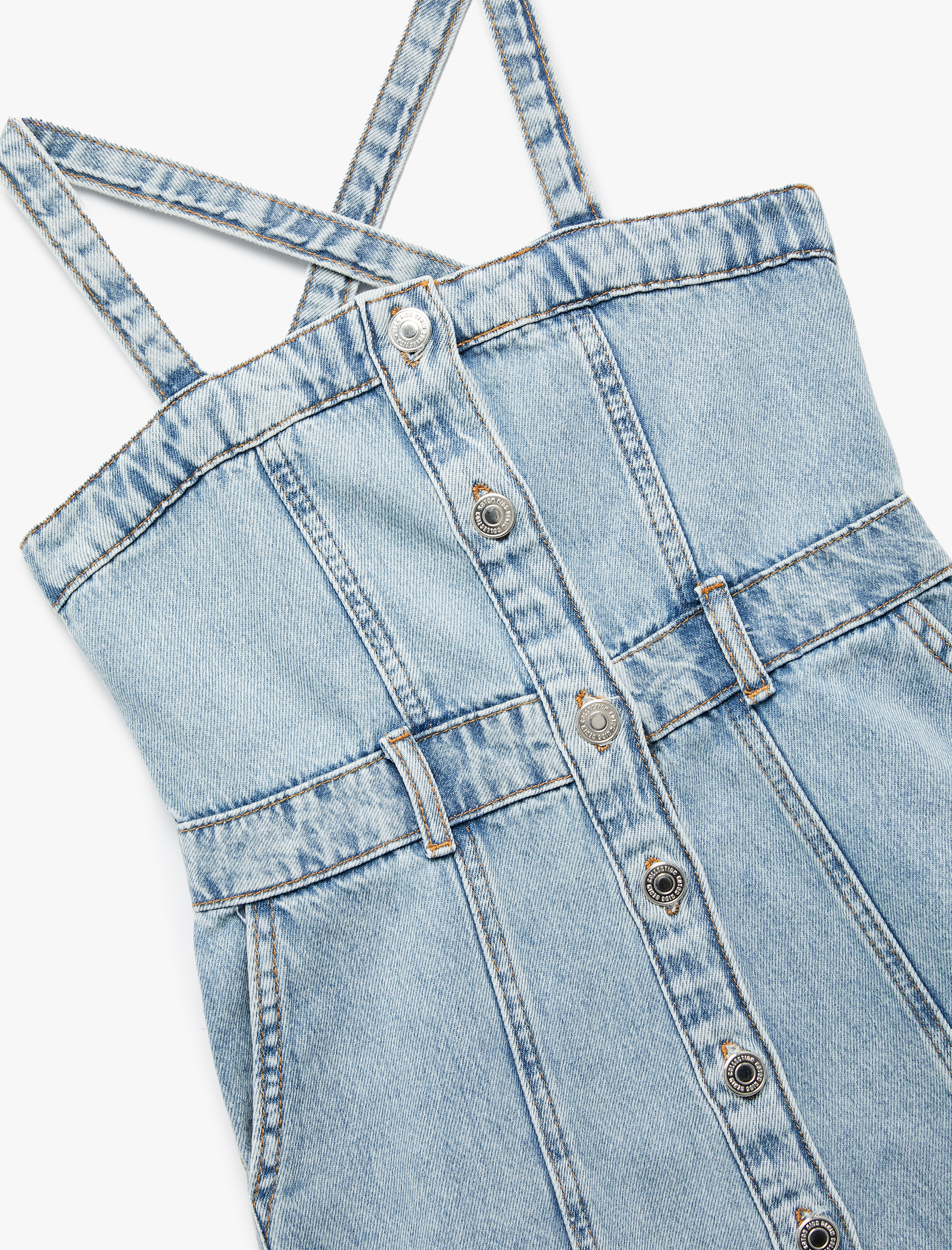  Kız Çocuk Pamuklu Askılı Düğmeli Cepli Denim Elbise