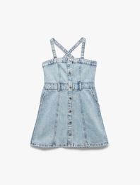 Pamuklu Askılı Düğmeli Cepli Denim Elbise