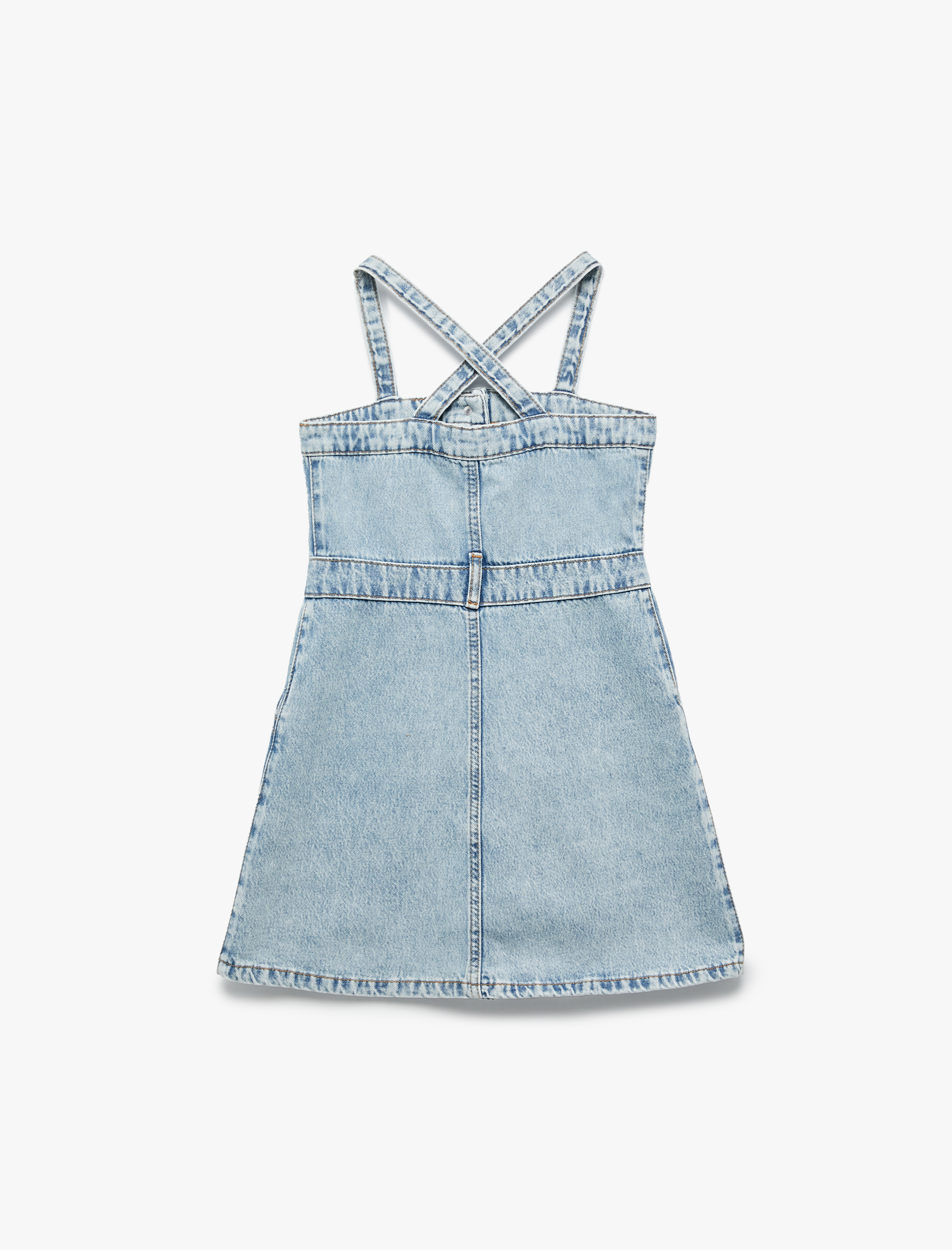  Kız Çocuk Pamuklu Askılı Düğmeli Cepli Denim Elbise