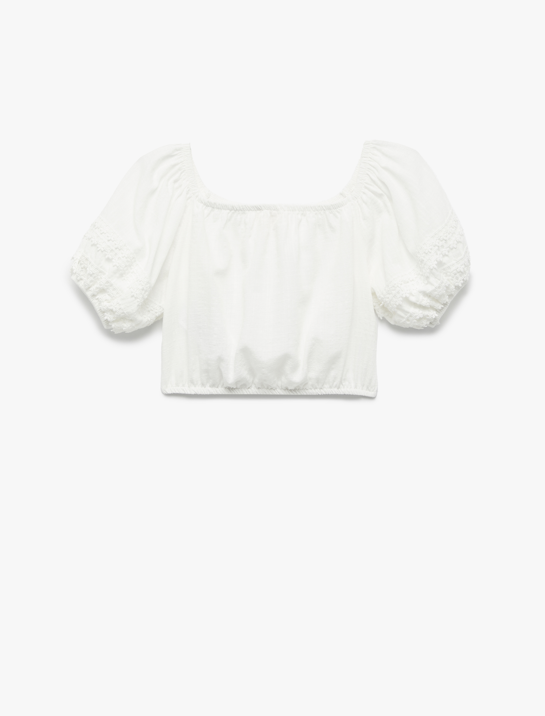  Kız Çocuk Dantel Detaylı Kısa Kollu Kayık Yaka Viskon Karışımlı Bluz