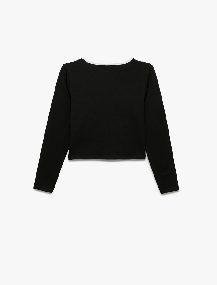 Kız Çocuk Pamuklu Uzun Kollu Bisiklet Yaka Crop Tişört