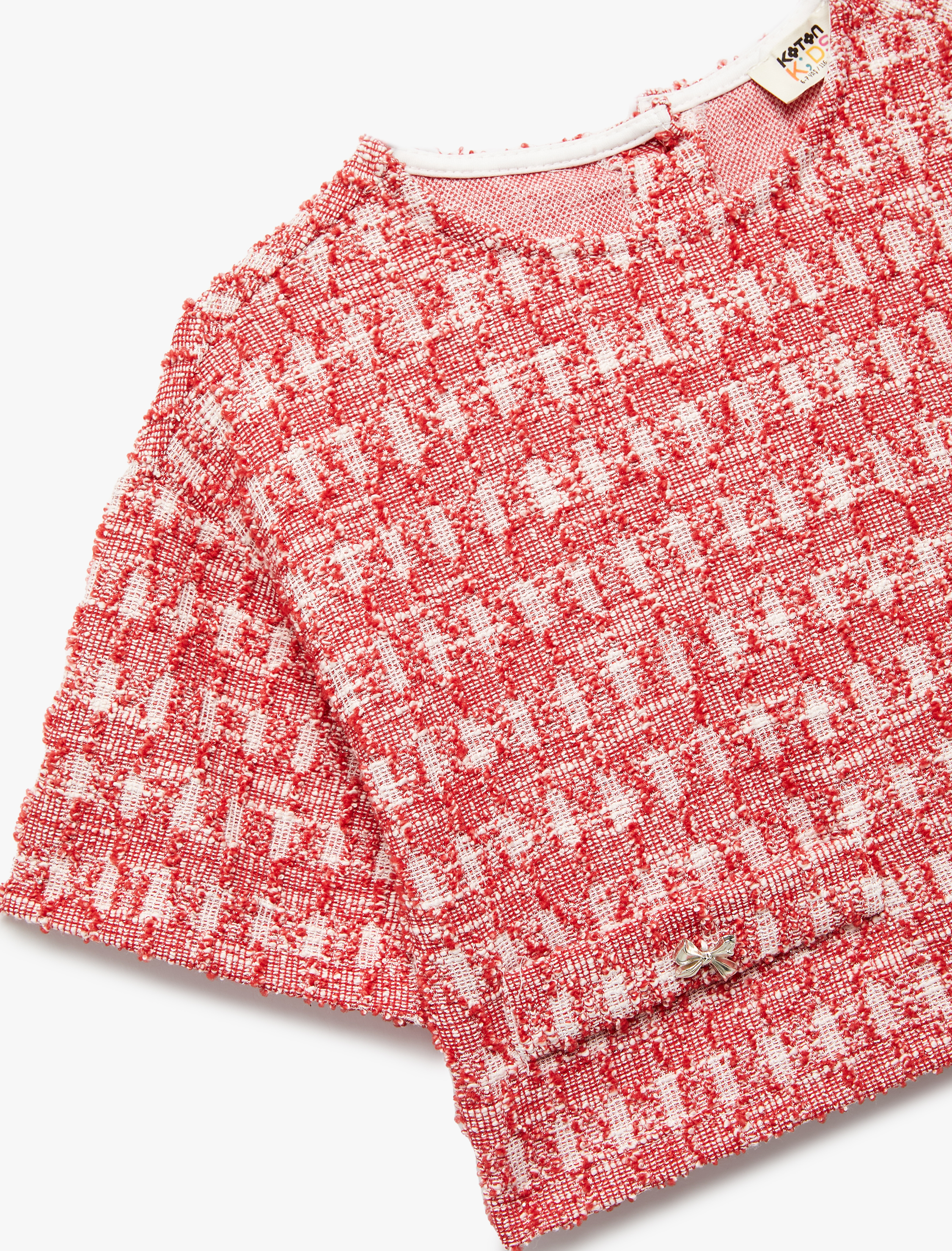  Kız Çocuk Kısa Kollu Bisiklet Yaka Dokulu Bluz