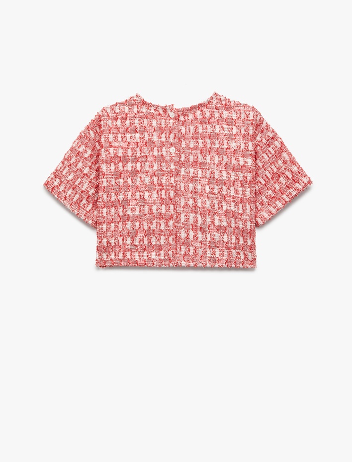 Kız Çocuk Kısa Kollu Bisiklet Yaka Dokulu Bluz