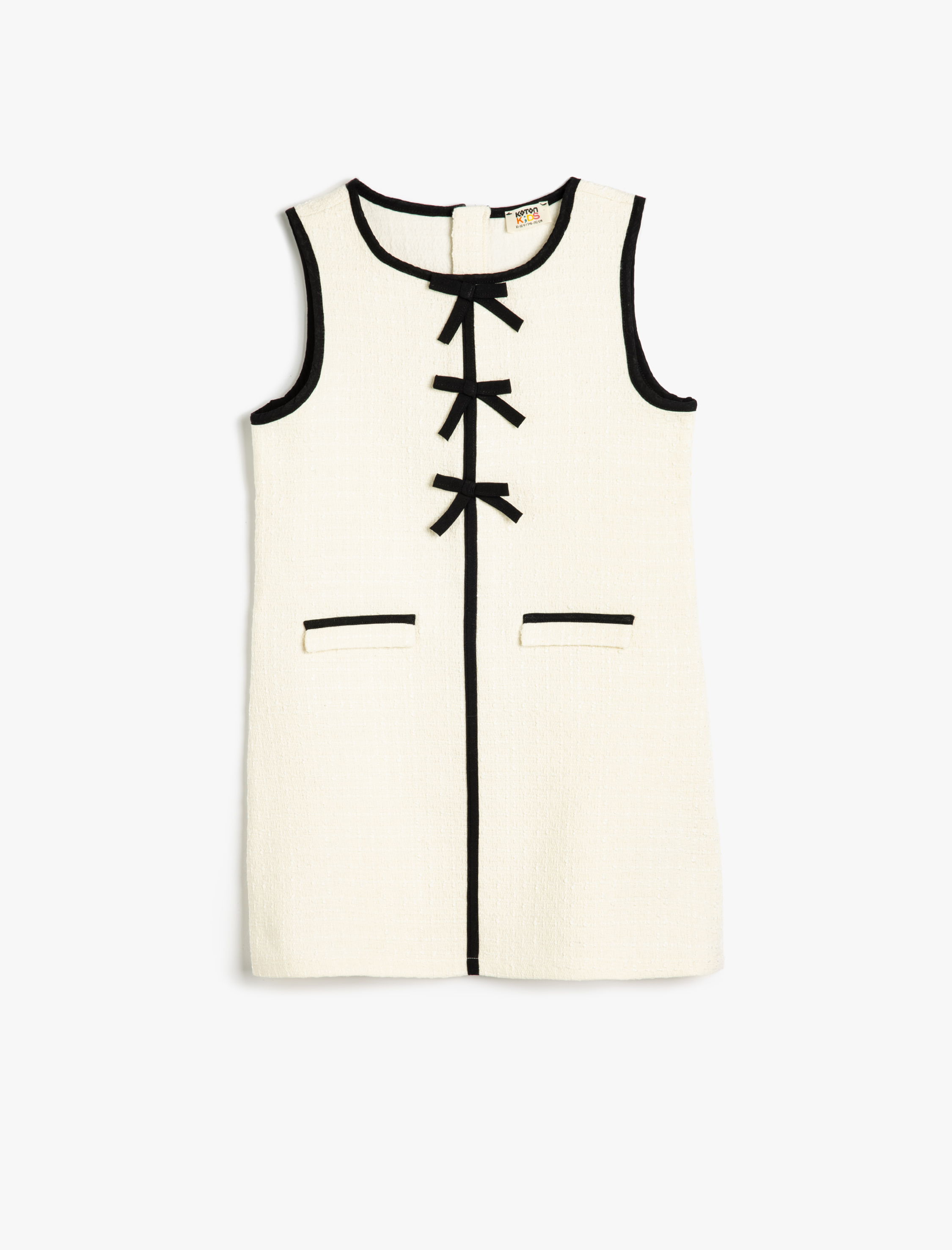  Kız Çocuk Bisiklet Yaka Cep Detaylı Fiyonklu Tüvit Jile Elbise