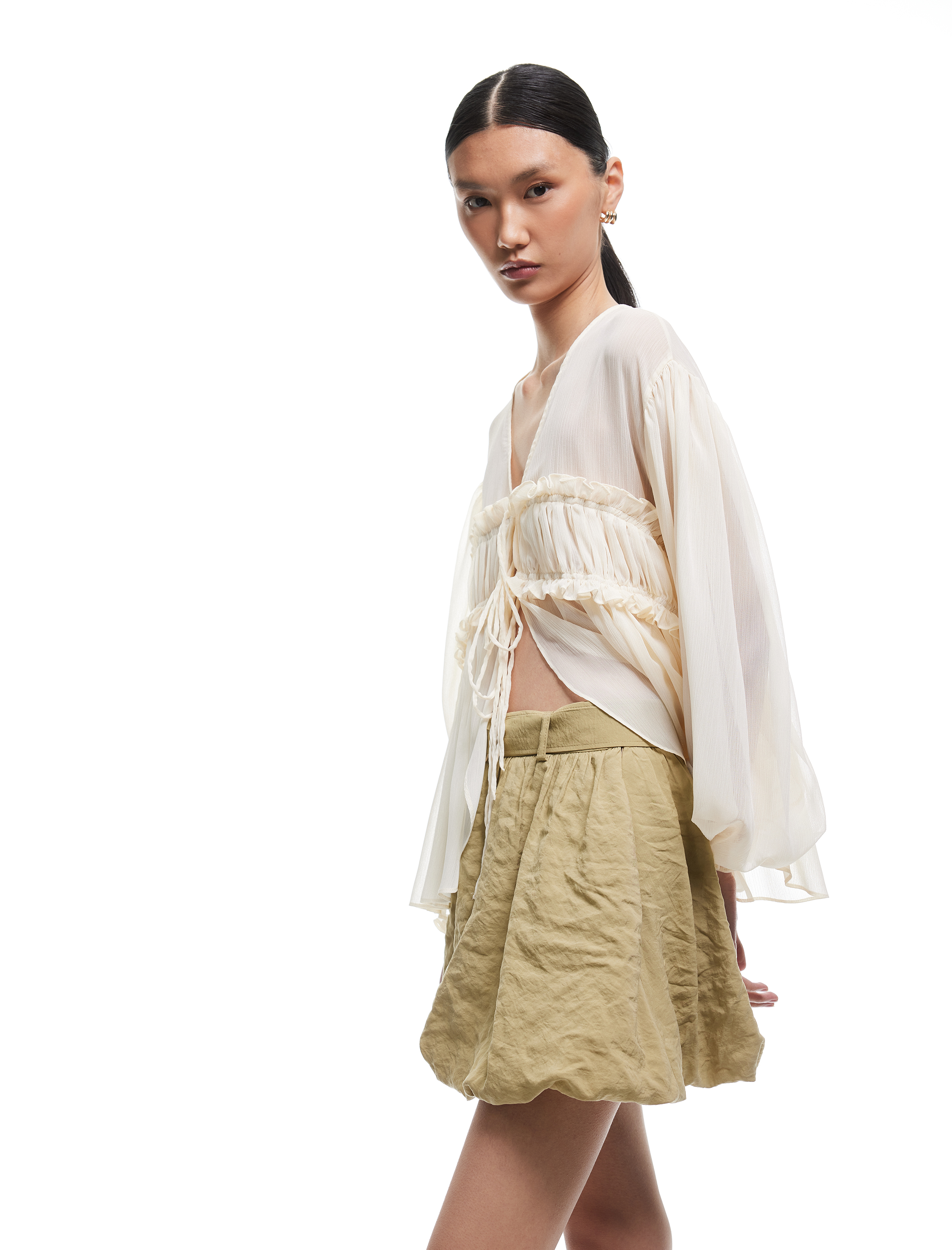   Astarlı Modal Kumaş Kemer Detaylı Mini Balon Etek