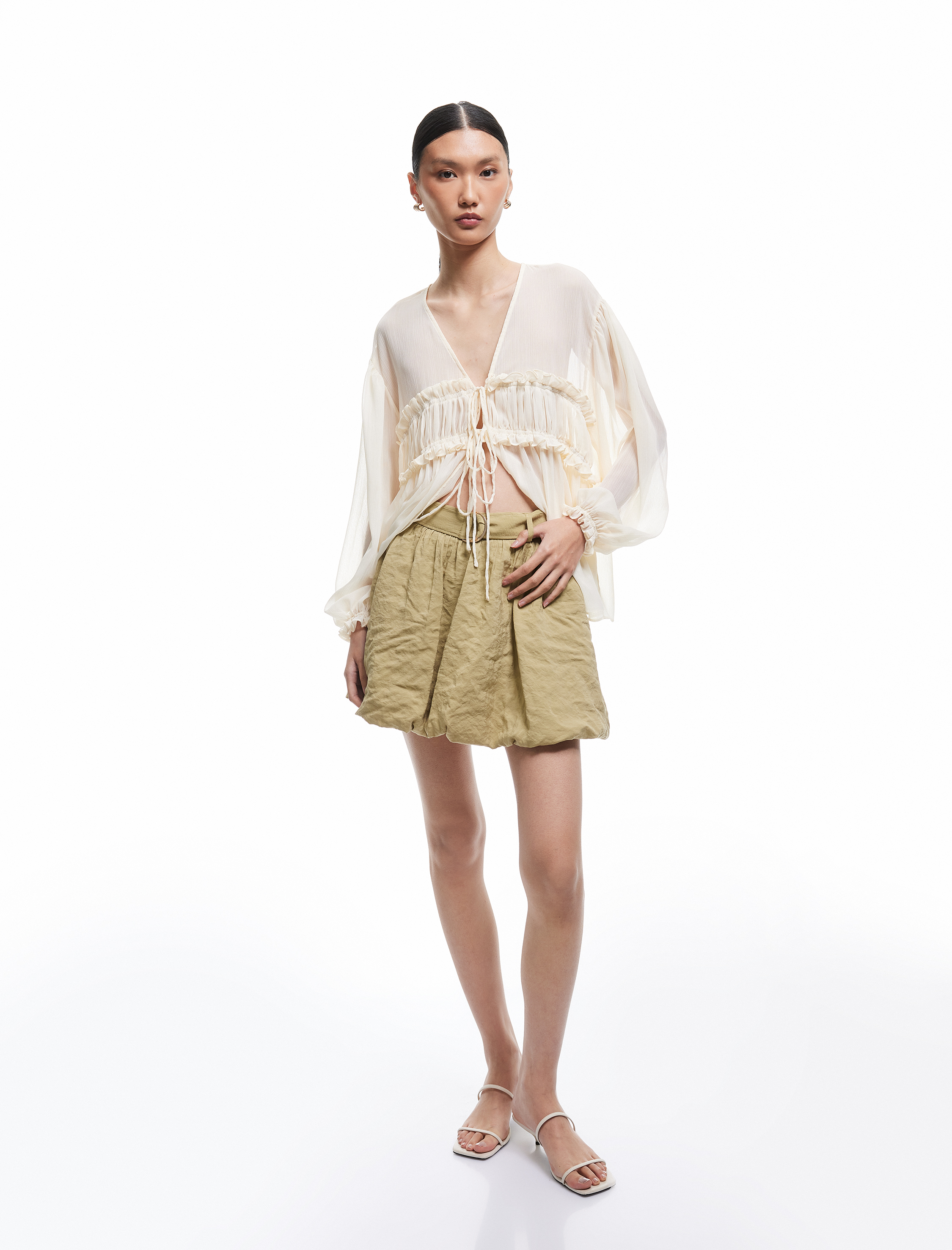   Astarlı Modal Kumaş Kemer Detaylı Mini Balon Etek