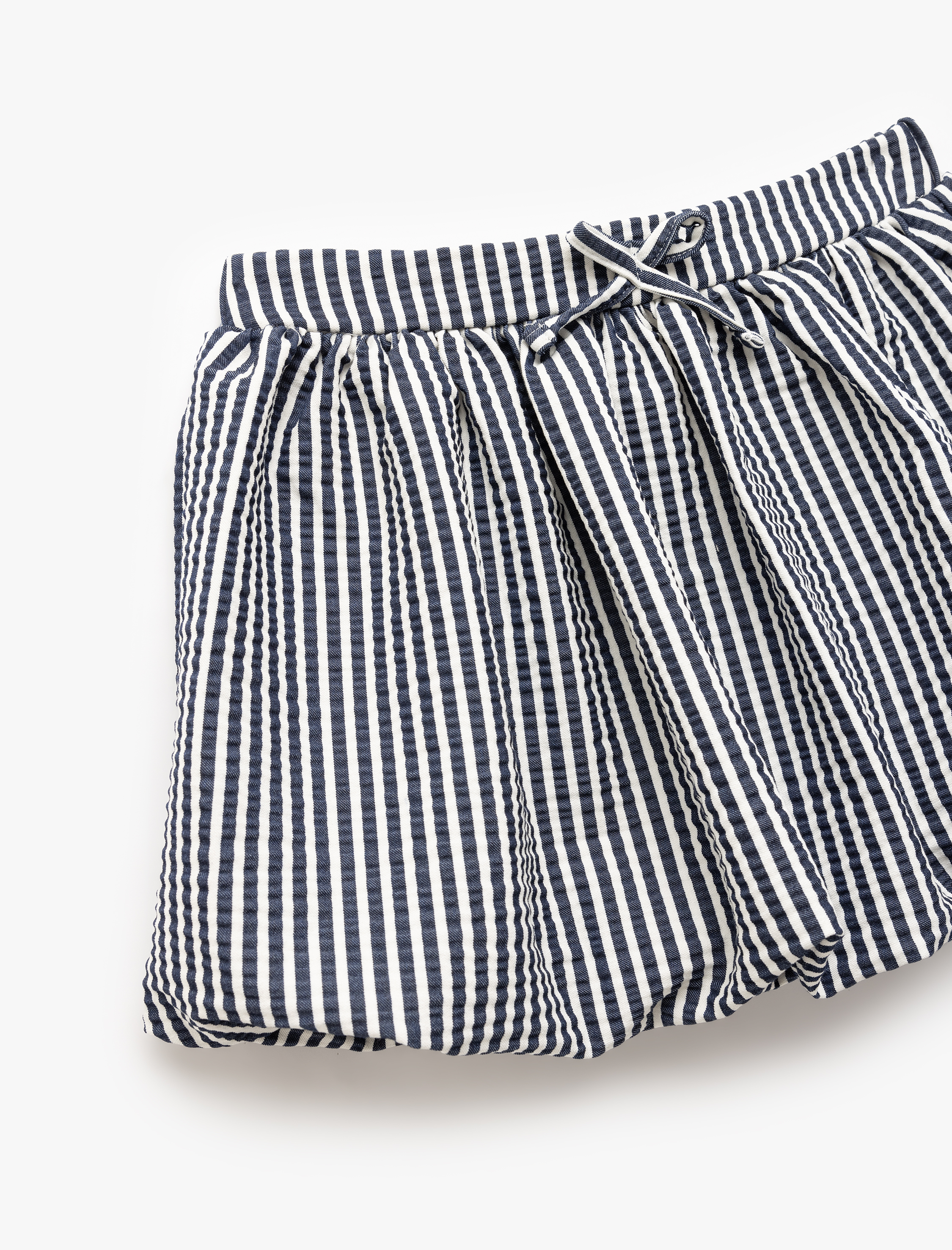  Kız Çocuk Viskon Karışımlı Fiyonklu Beli Bağcıklı Çizgili Mini Balon Etek