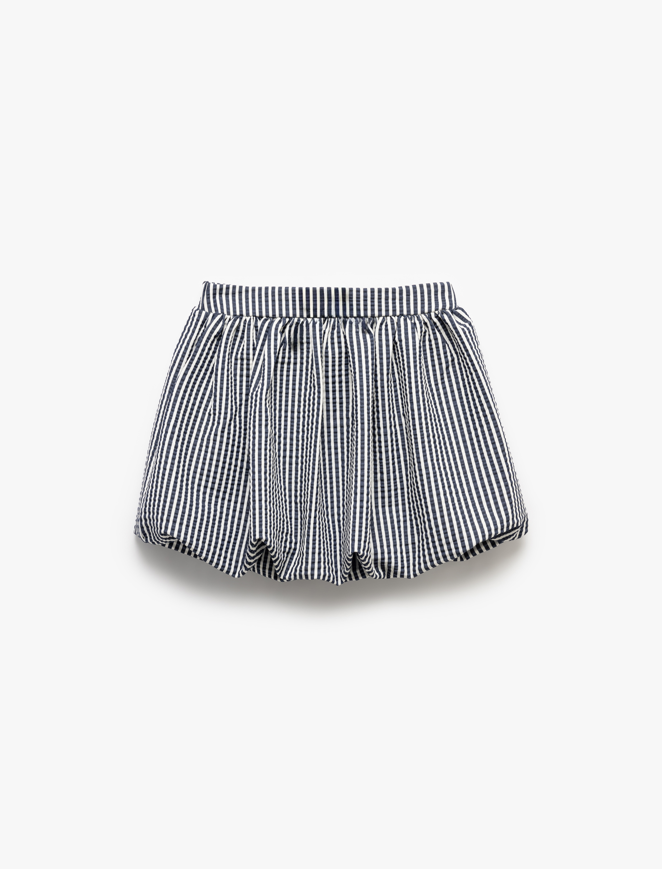  Kız Çocuk Viskon Karışımlı Fiyonklu Beli Bağcıklı Çizgili Mini Balon Etek