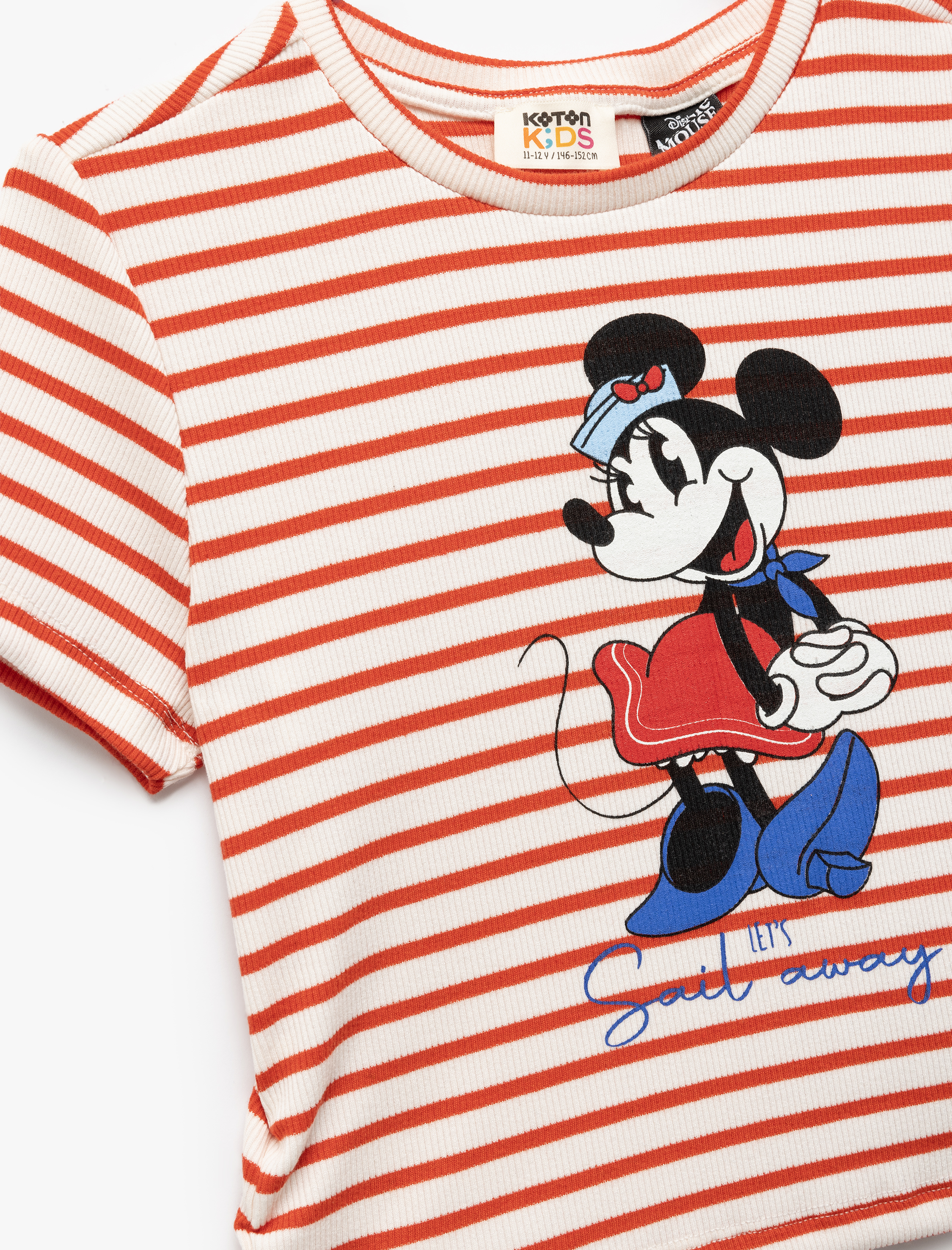  Kız Çocuk Minnie Mouse Baskılı Lisanslı Çizgili Kısa Kollu Crop Tişört