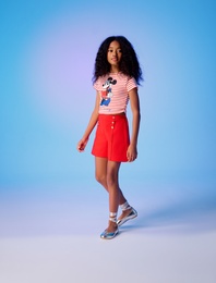 Minnie Mouse Baskılı Lisanslı Çizgili Kısa Kollu Crop Tişört