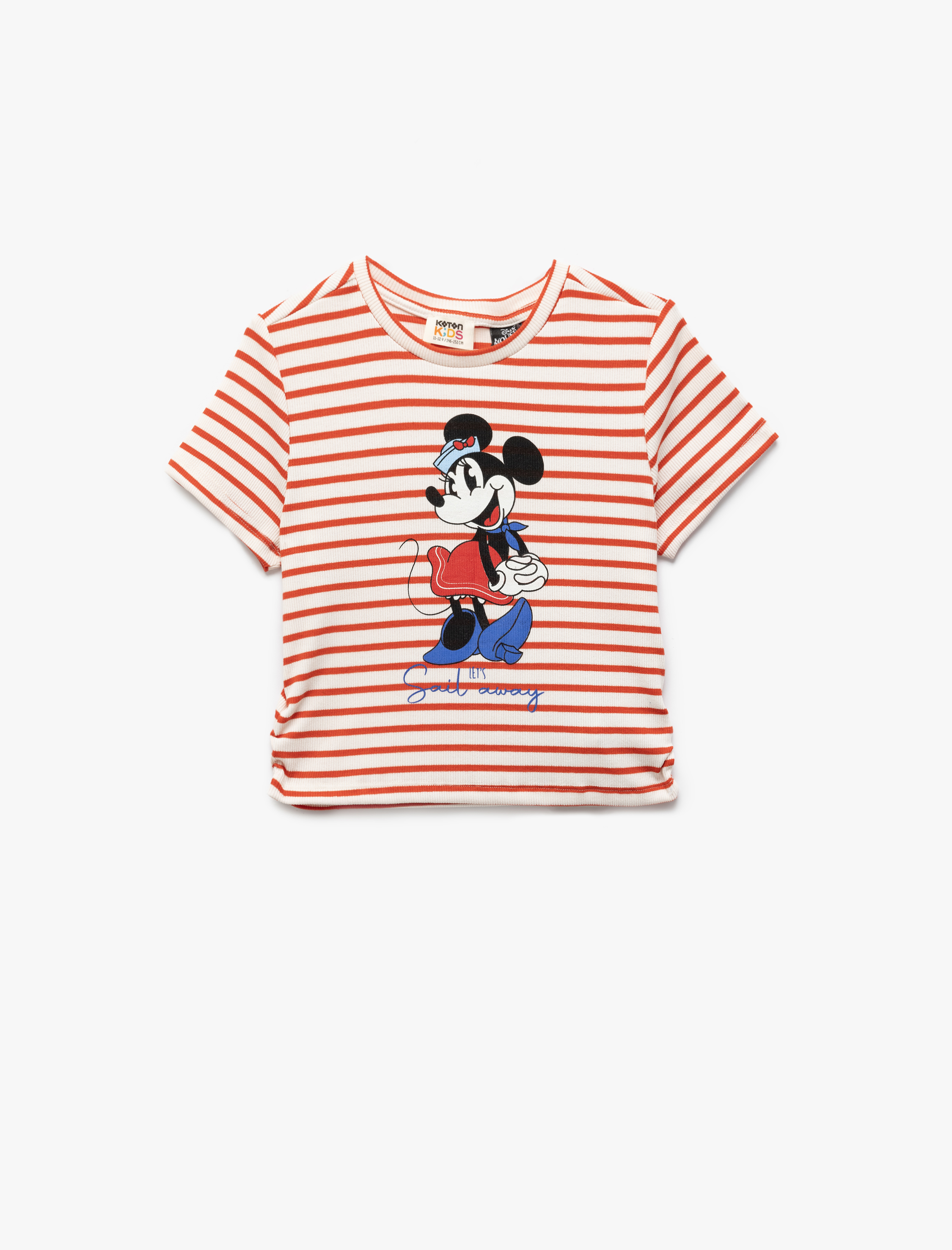  Kız Çocuk Minnie Mouse Baskılı Lisanslı Çizgili Kısa Kollu Crop Tişört