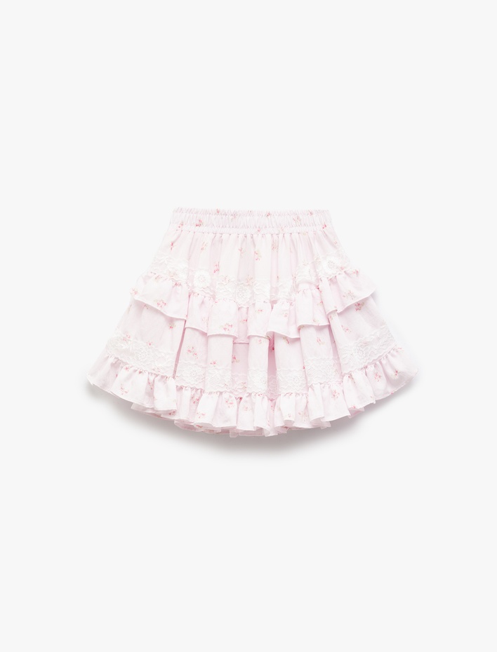 Kız Çocuk Fırfır Detaylı Katmanlı Viskon Etek