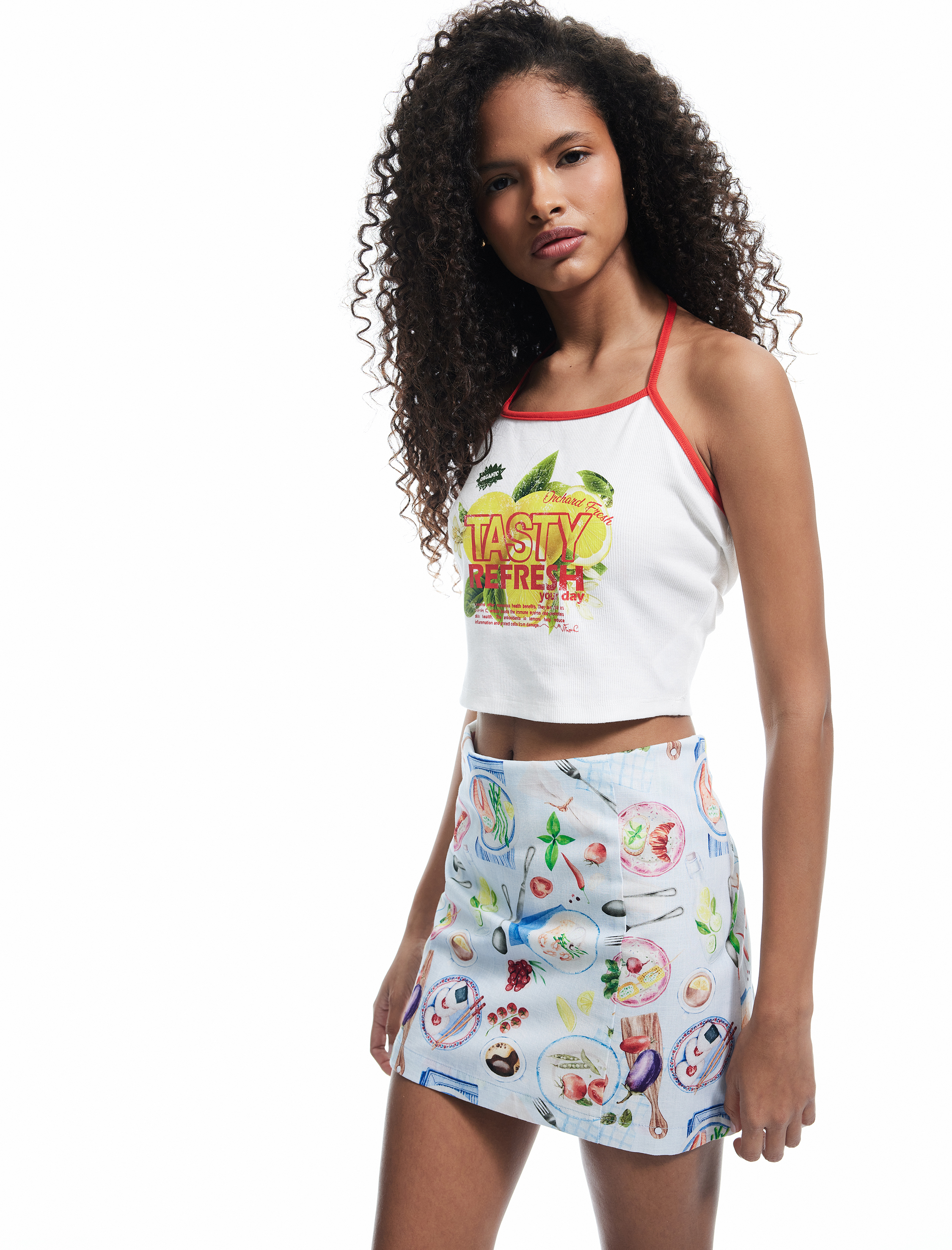   Pamuklu A Kesim Desenli Mini Etek