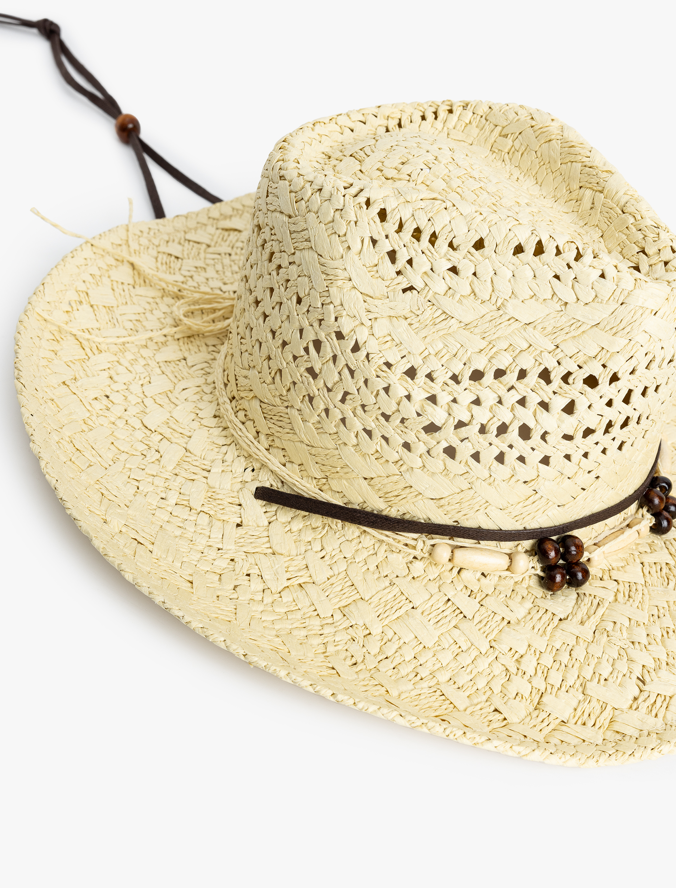  Kadın Boncuk Detaylı Hasır Şapka