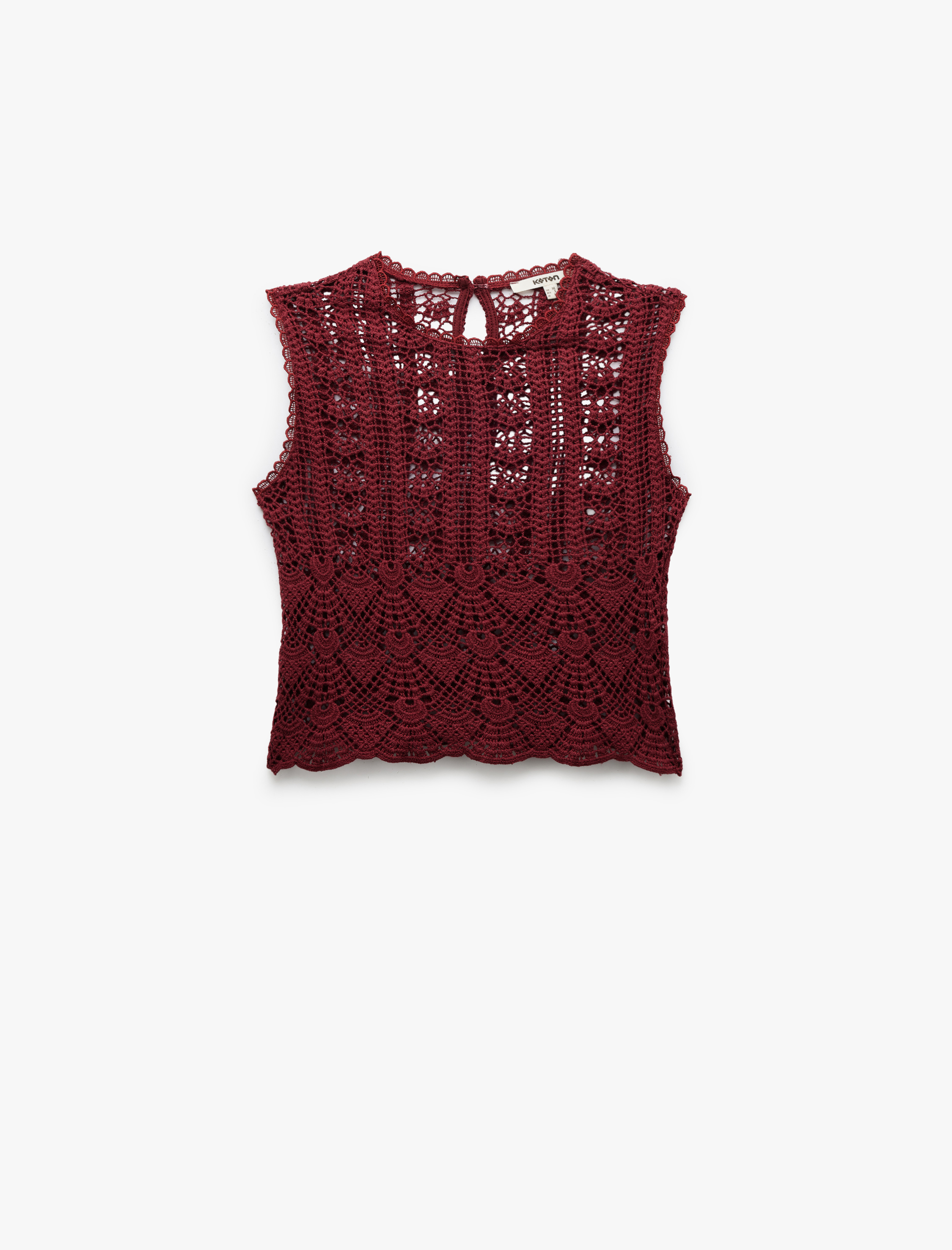   Dantel Detaylı Kolsuz Bisiklet Yaka Ajurlu Kroşe Bluz