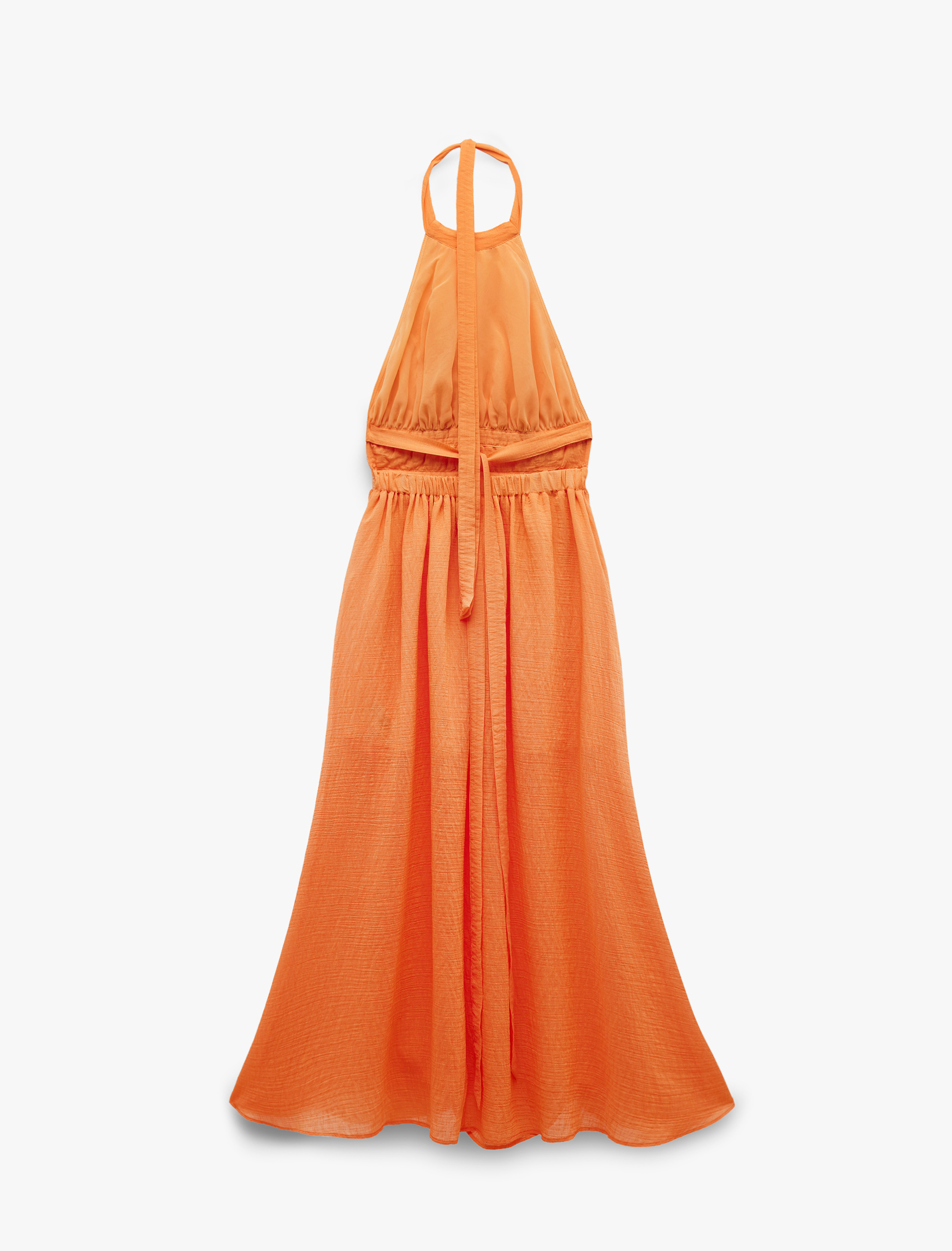   Viskon Boyundan Bağlamalı Sırt Dekolteli Halter Yaka Uzun Elbise