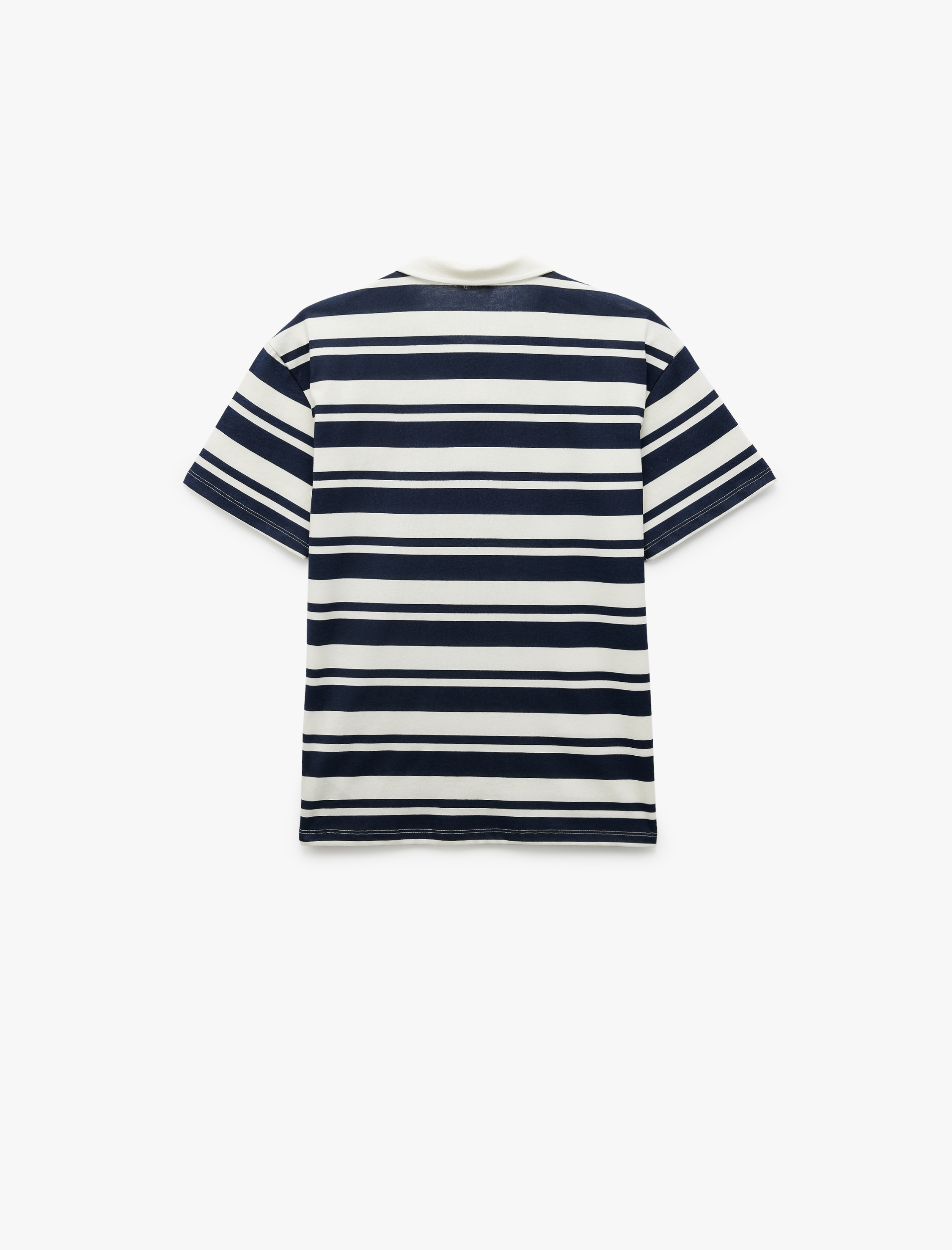  Erkek Çocuk Pamuklu Çizgili Nakış Detaylı Kısa Kollu Polo Yaka Tişört