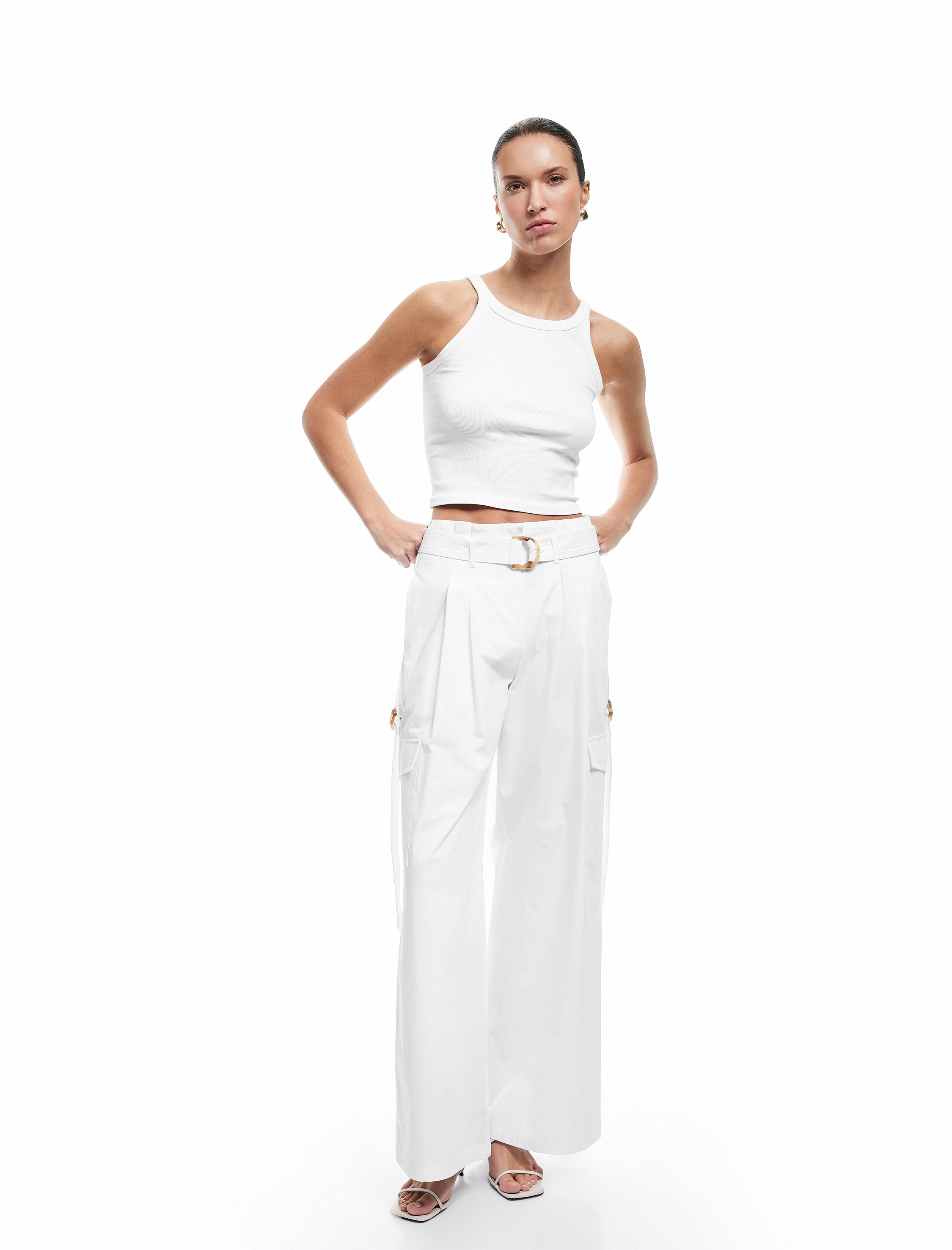   Pamuklu Kemerli Kargo Cep Detaylı Geniş Paça Pantolon