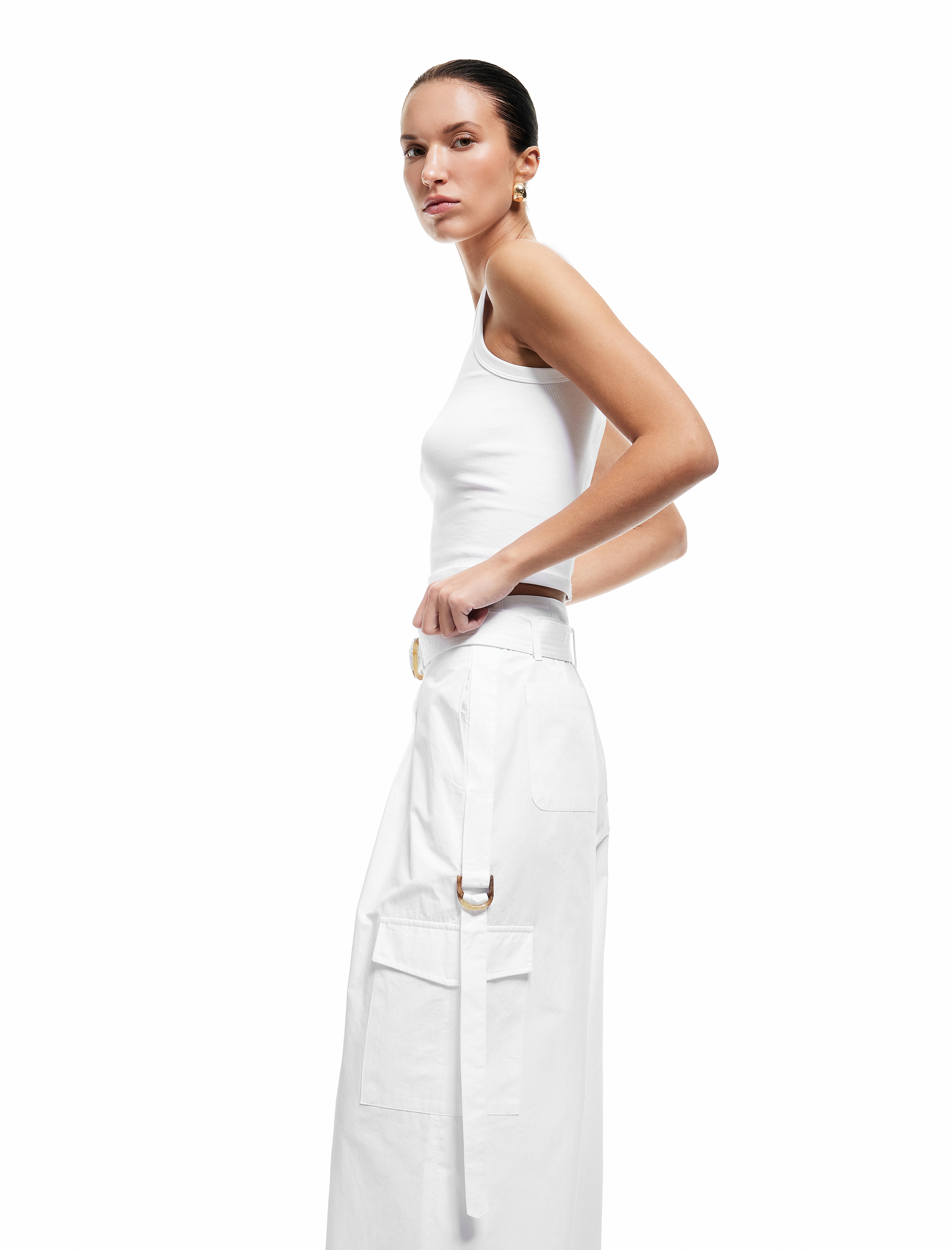   Pamuklu Kemerli Kargo Cep Detaylı Geniş Paça Pantolon