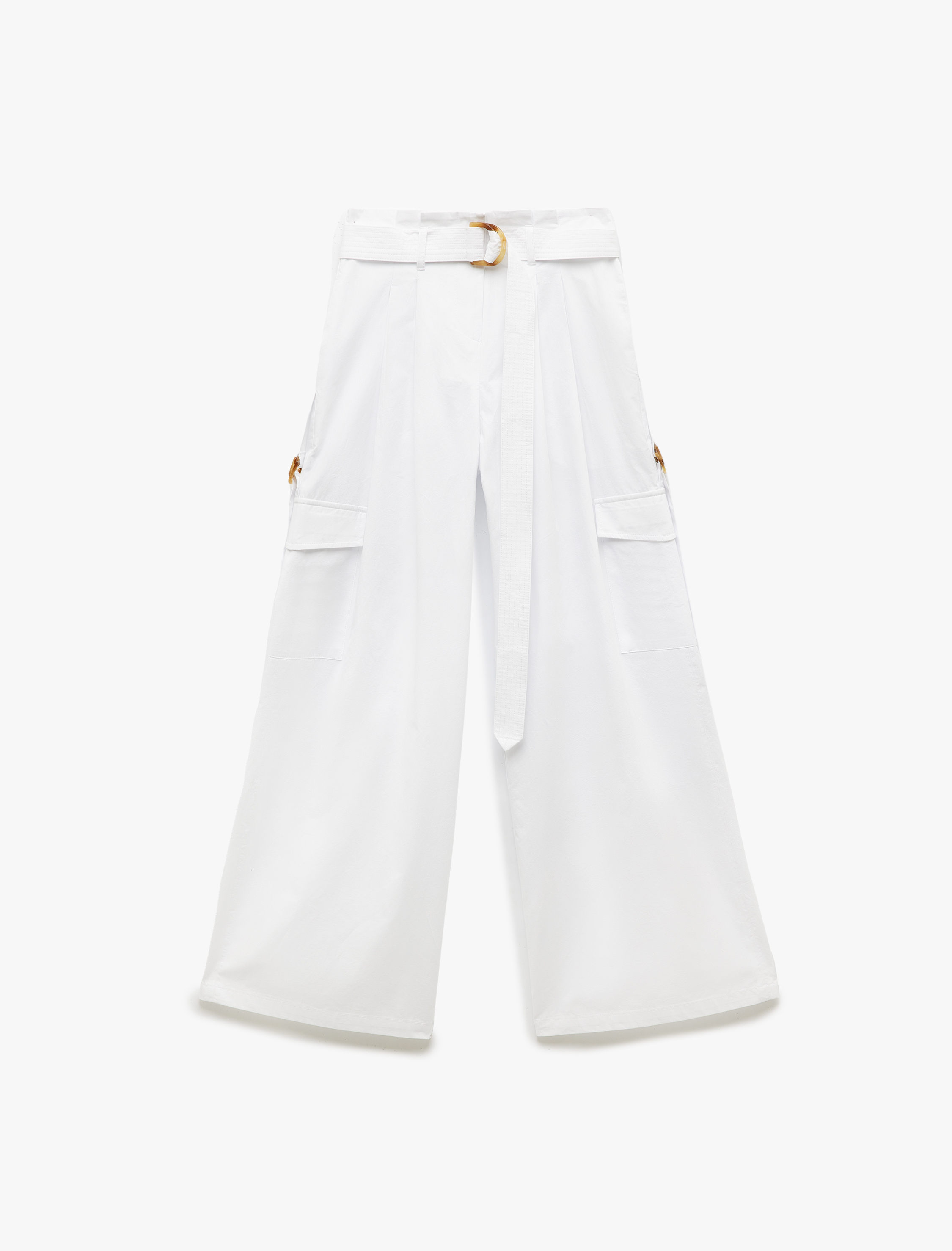   Pamuklu Kemerli Kargo Cep Detaylı Geniş Paça Pantolon