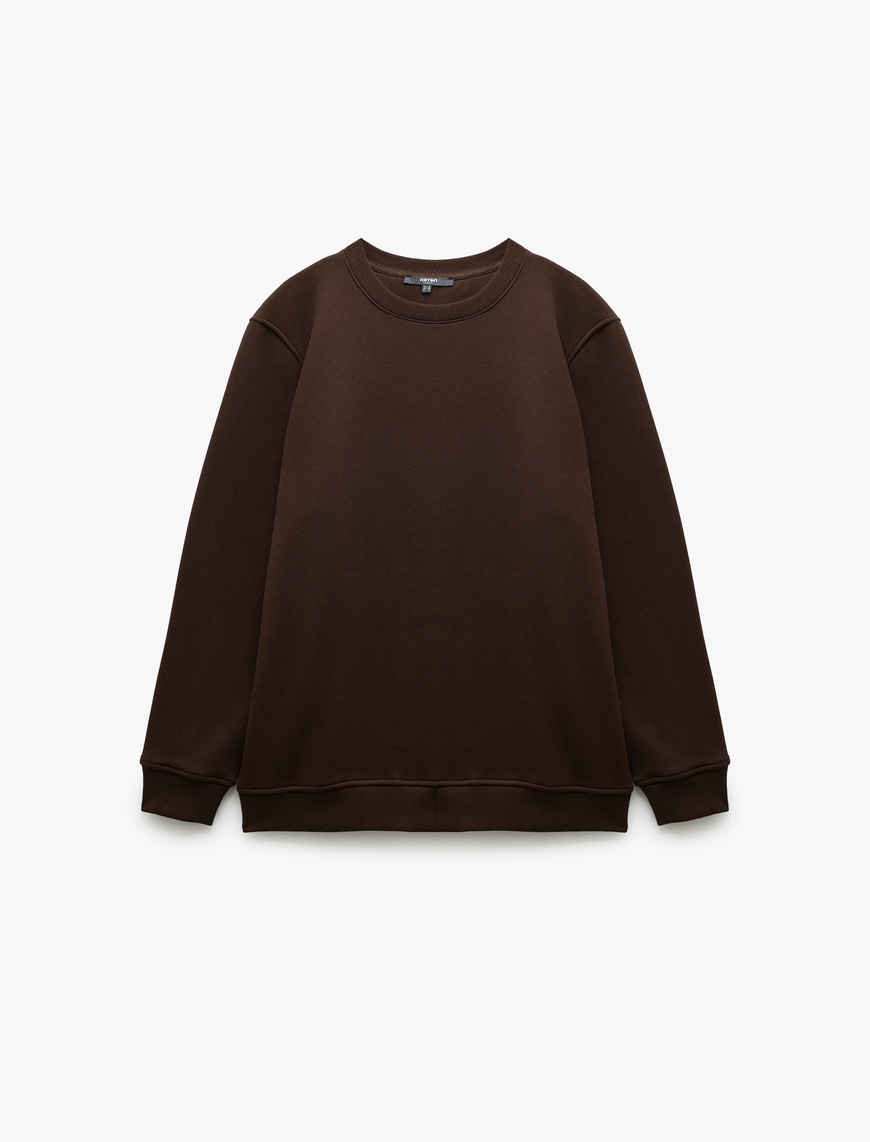   Pamuklu Uzun Kollu Şardonlu Bisiklet Yaka Erkek Basic Sweatshirt