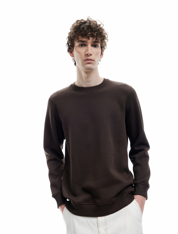  Pamuklu Uzun Kollu Bisiklet Yaka Erkek Basic Sweatshirt