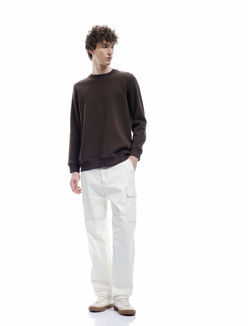  Pamuklu Uzun Kollu Şardonlu Bisiklet Yaka Erkek Basic Sweatshirt