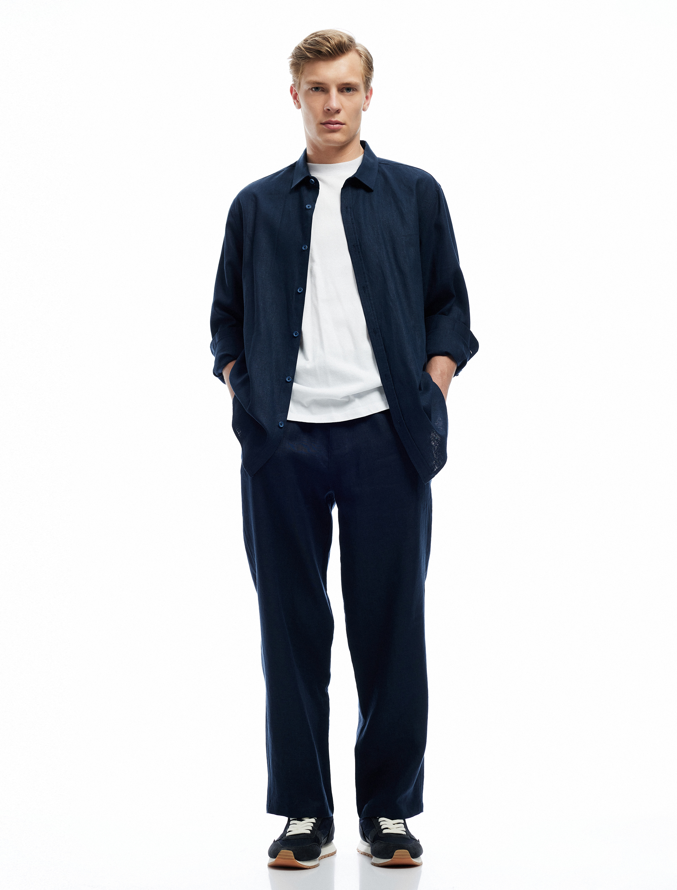   Beli Bağcıklı Regular Fit Chino Keten Pantolon