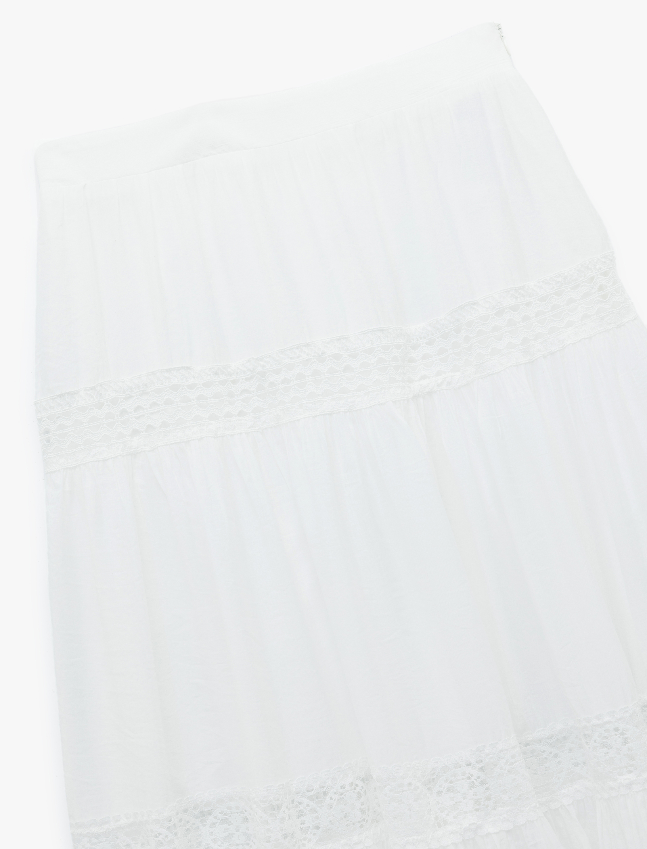   Astarlı Viskon Kumaş Karışımlı Dantel Detaylı Katmanlı Uzun Etek