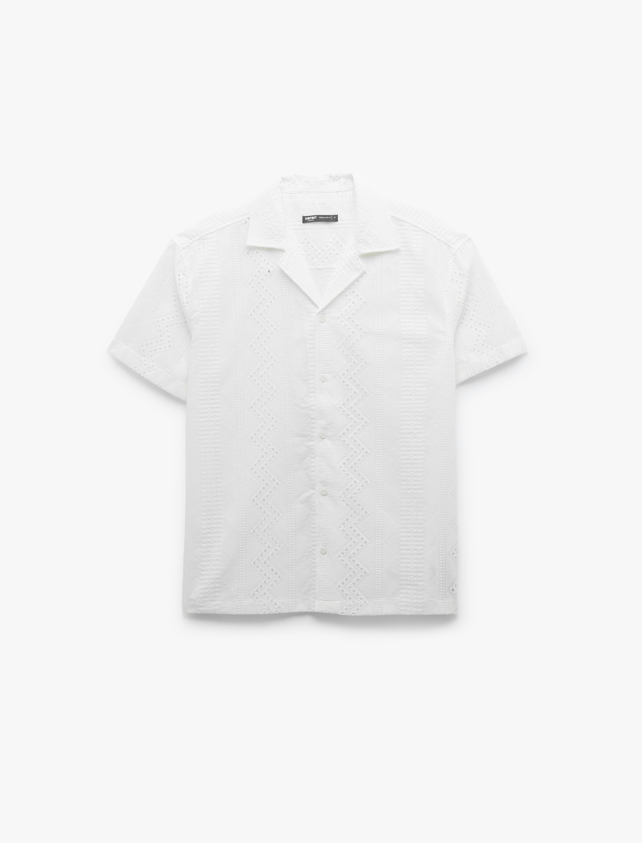   Pamuklu Kısa Kollu Regular Fit Devrik Yaka Brodeli Gömlek