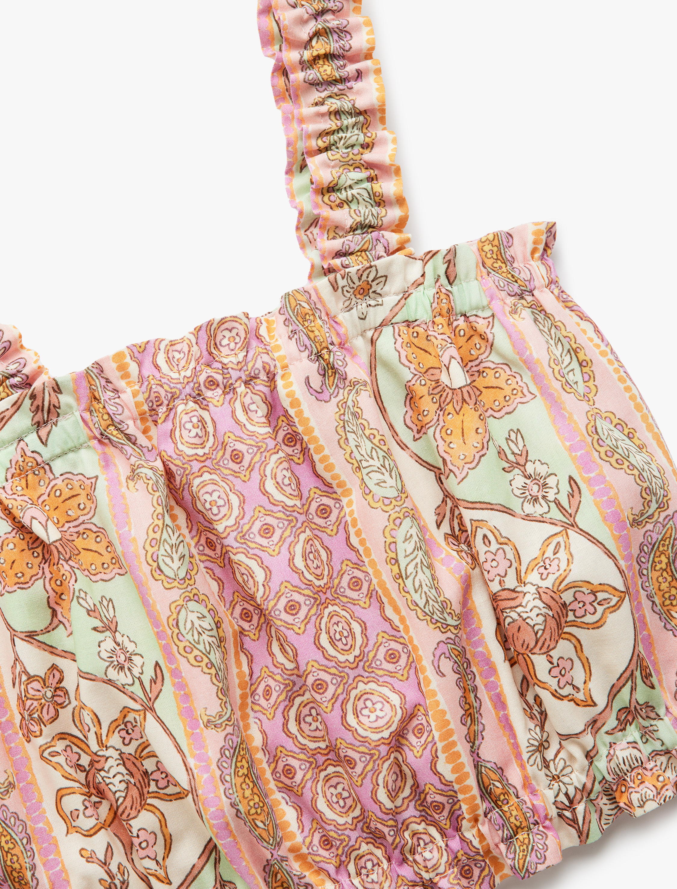  Kız Çocuk Pamuklu Kare Yaka Kolsuz Büzgülü Crop Bluz