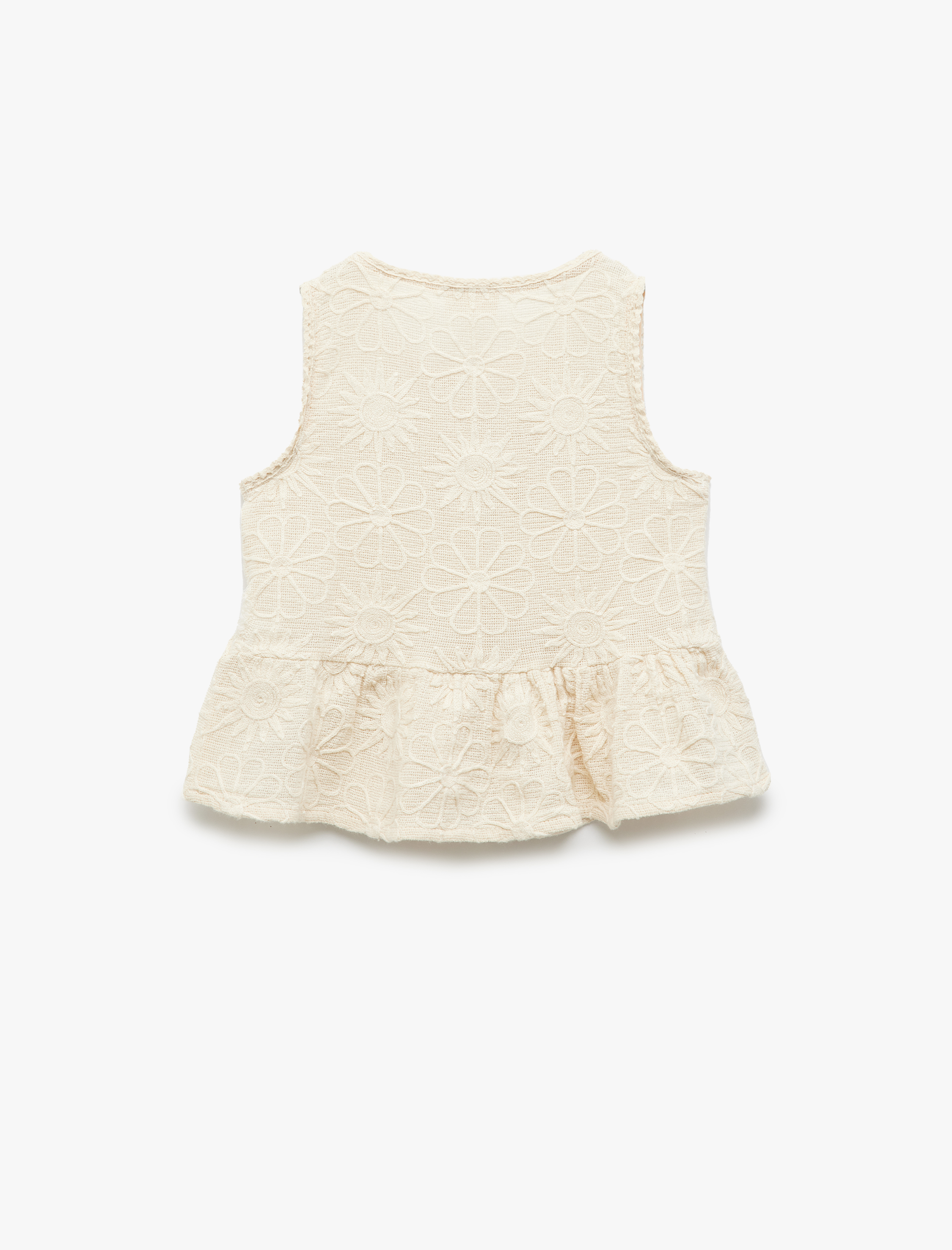  Kız Çocuk Dantel Detaylı Bisiklet Yaka Kolsuz Düğmeli Pamuklu Bluz