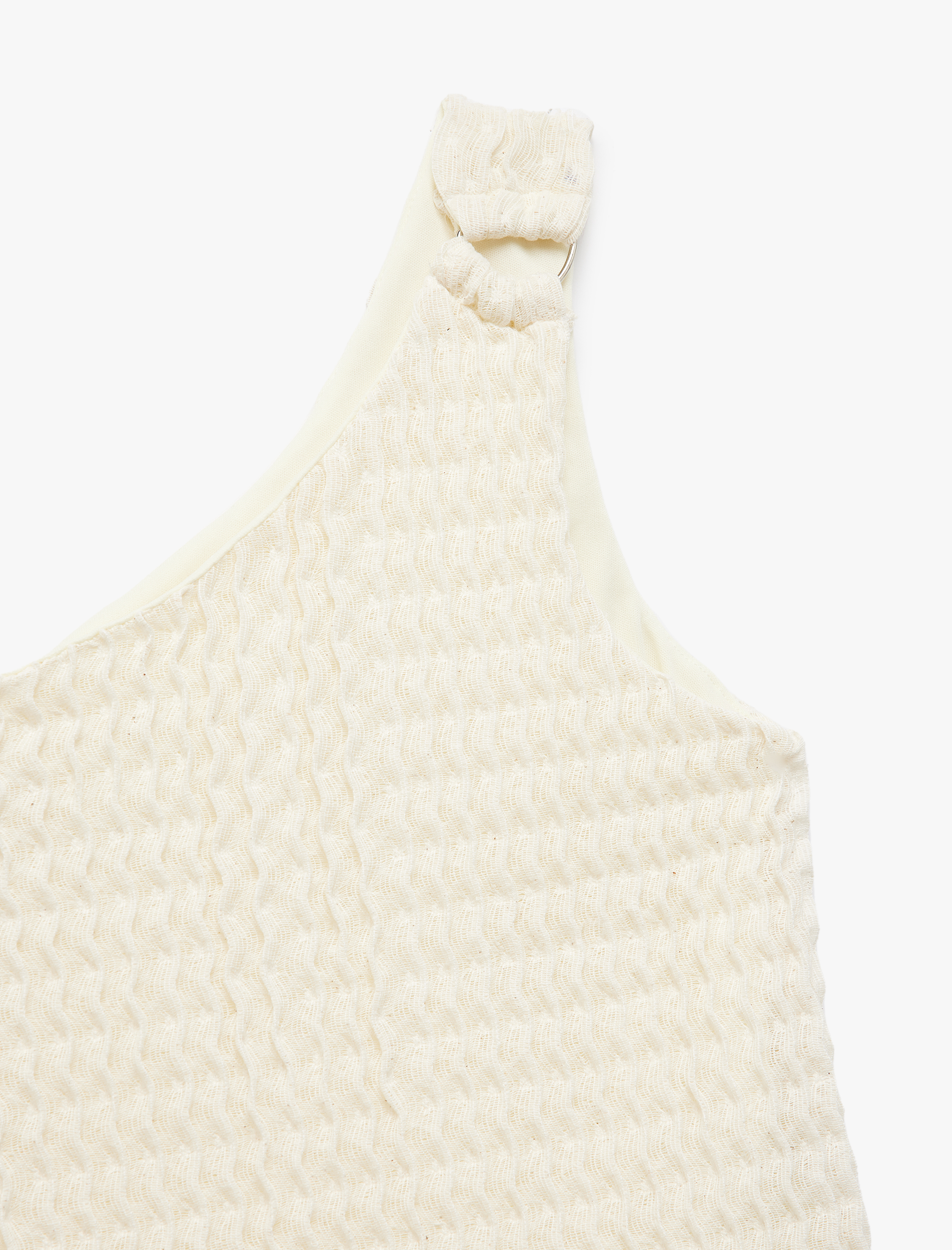  Kız Çocuk Tek Omuz Toka Detaylı Kolsuz Crop Bluz