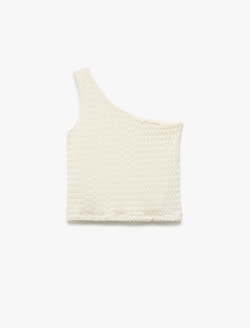  Kız Çocuk Tek Omuz Toka Detaylı Kolsuz Crop Bluz