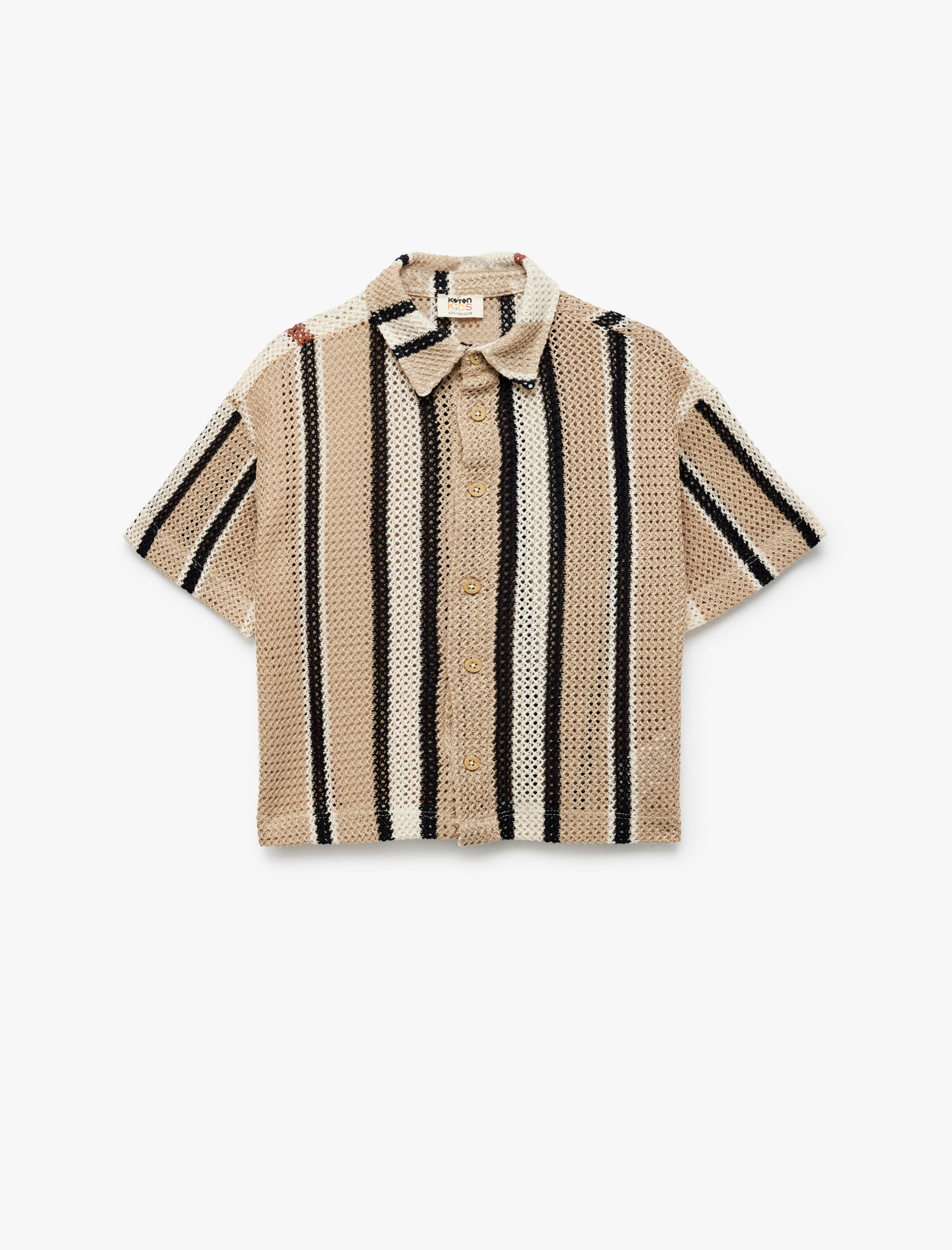  Erkek Çocuk Pamuklu Düğmeli Kısa Kollu Ajurlu Oversize Kroşe Gömlek