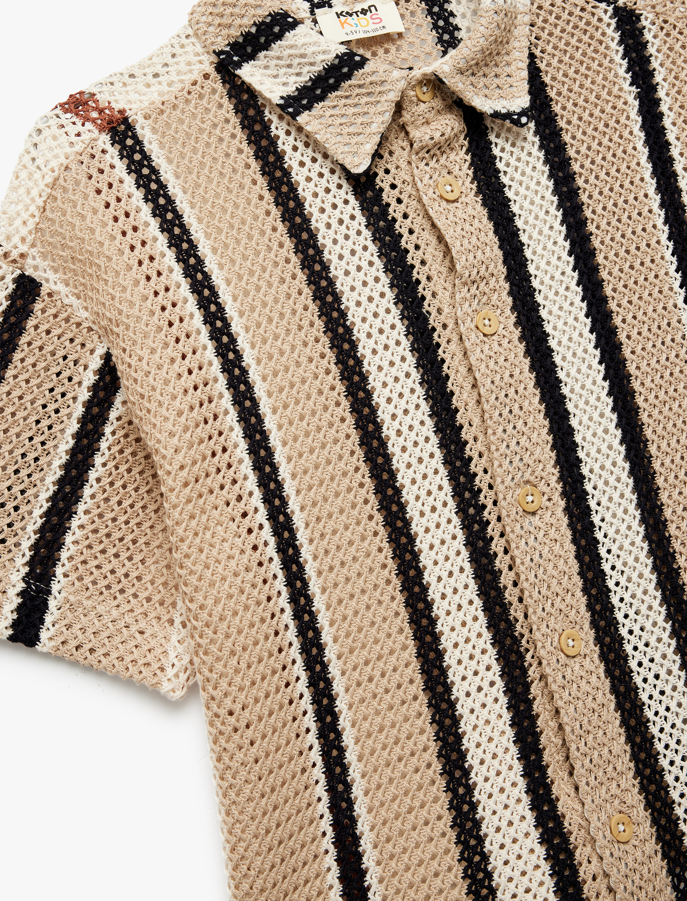  Erkek Çocuk Pamuklu Düğmeli Kısa Kollu Ajurlu Oversize Kroşe Gömlek