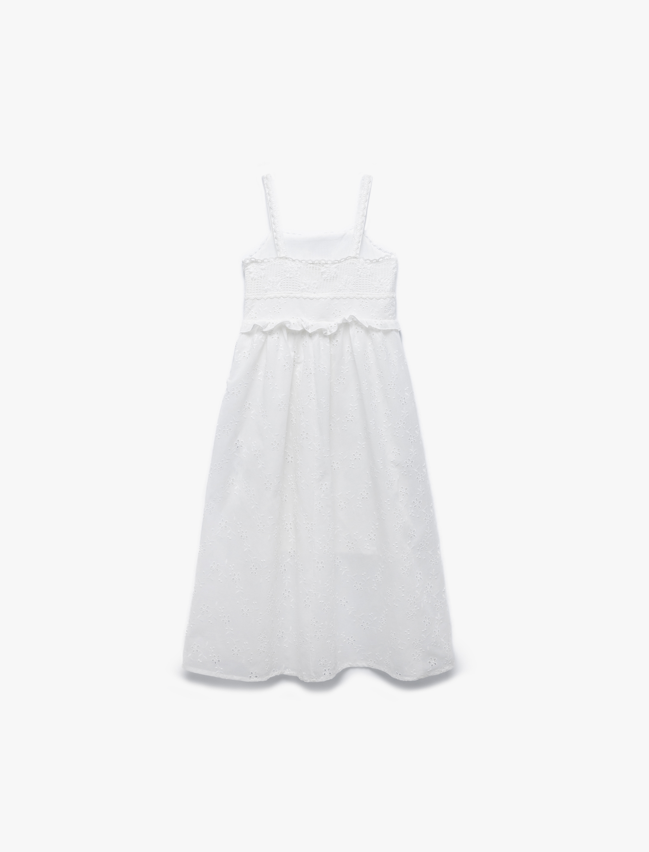  Kız Çocuk Pamuklu Kare Yaka Dantel Detaylı Brode Askılı Elbise