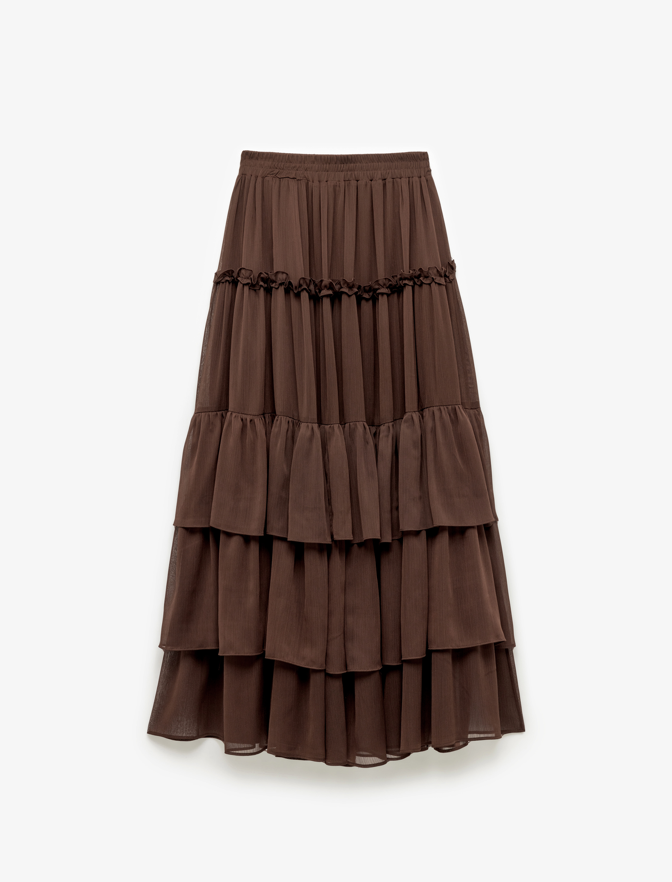   Standart Bel Astarlı Kat Kat Tül Uzun Fırfırlı Etek